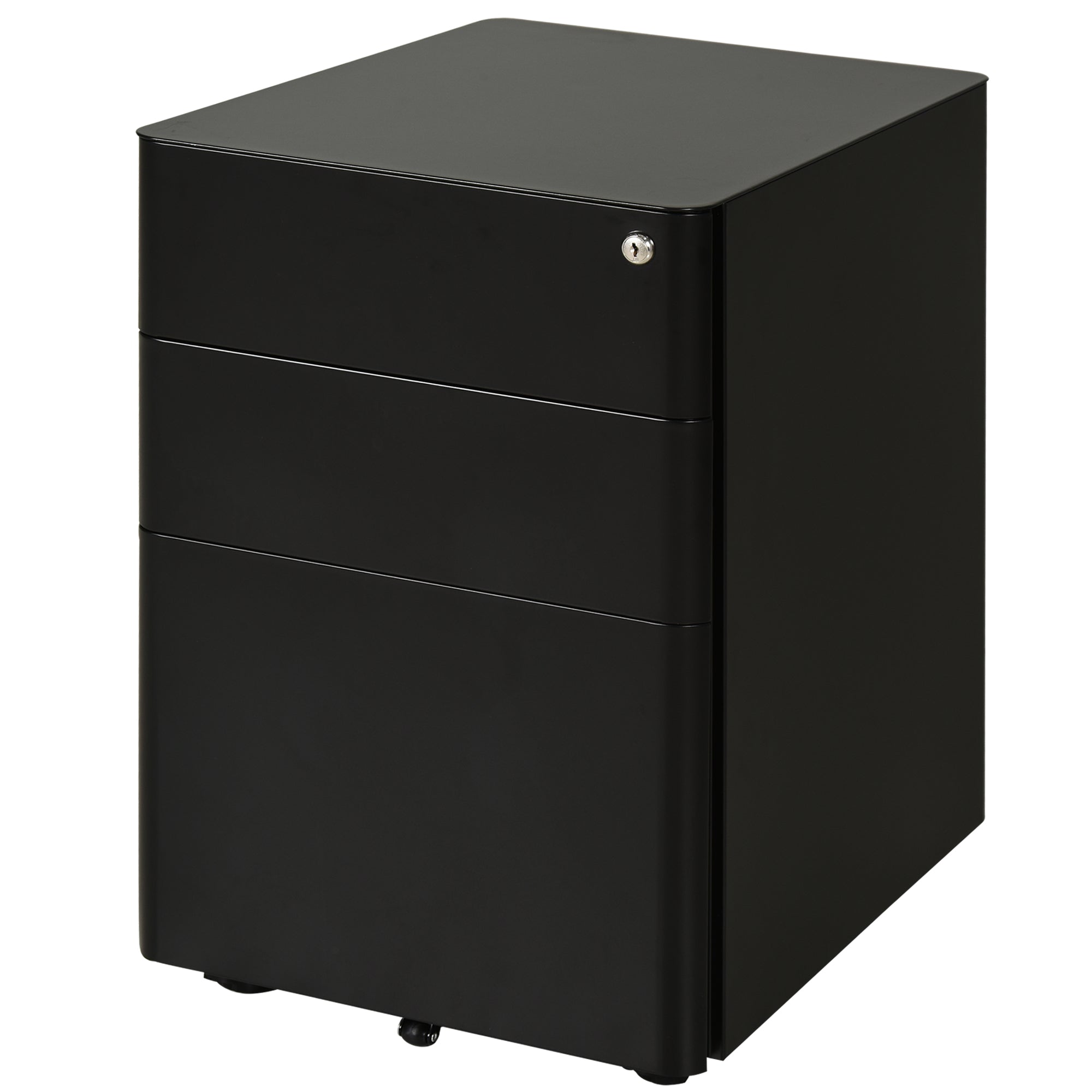 3-Drawer Metal Mobile Filing Cabinet with Lock - Black-Office Products > Office Furniture > Office Cabinets & Cupboards-DECOROLALA