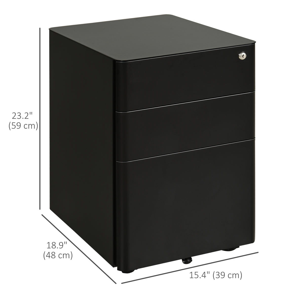 3-Drawer Metal Mobile Filing Cabinet with Lock - Black-Office Storage Cabinets-DECOROLALA
