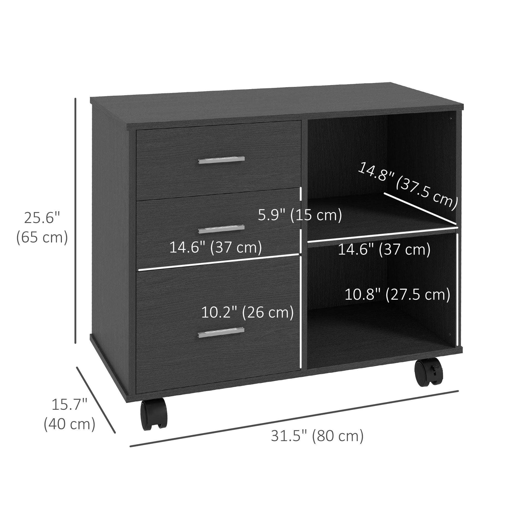 3-Drawer Mobile File Cabinet & Printer Stand - Black-Office Products > Office Furniture > Office Cabinets & Cupboards-DECOROLALA