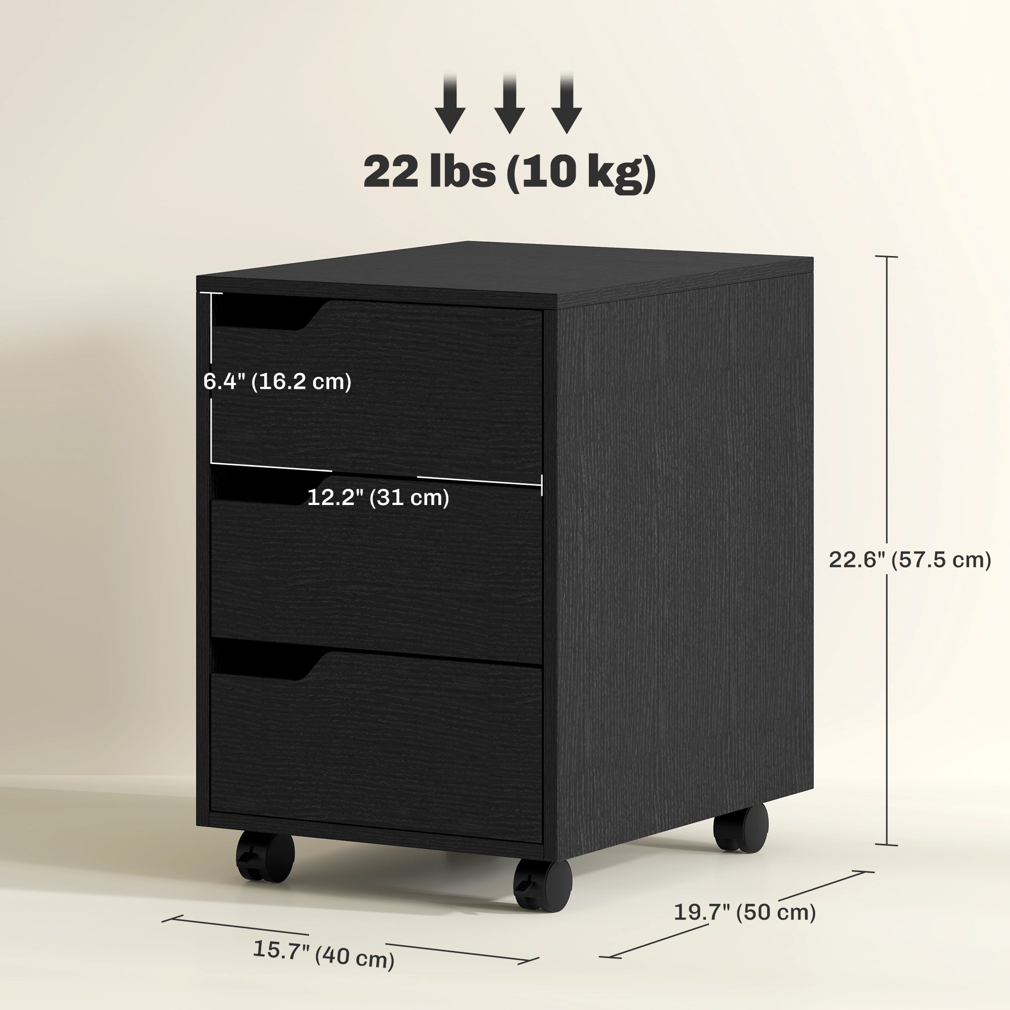 3-Drawer Mobile File Cabinet & Printer Stand - Black-Office Products > Office Furniture > Office Cabinets & Cupboards-DECOROLALA