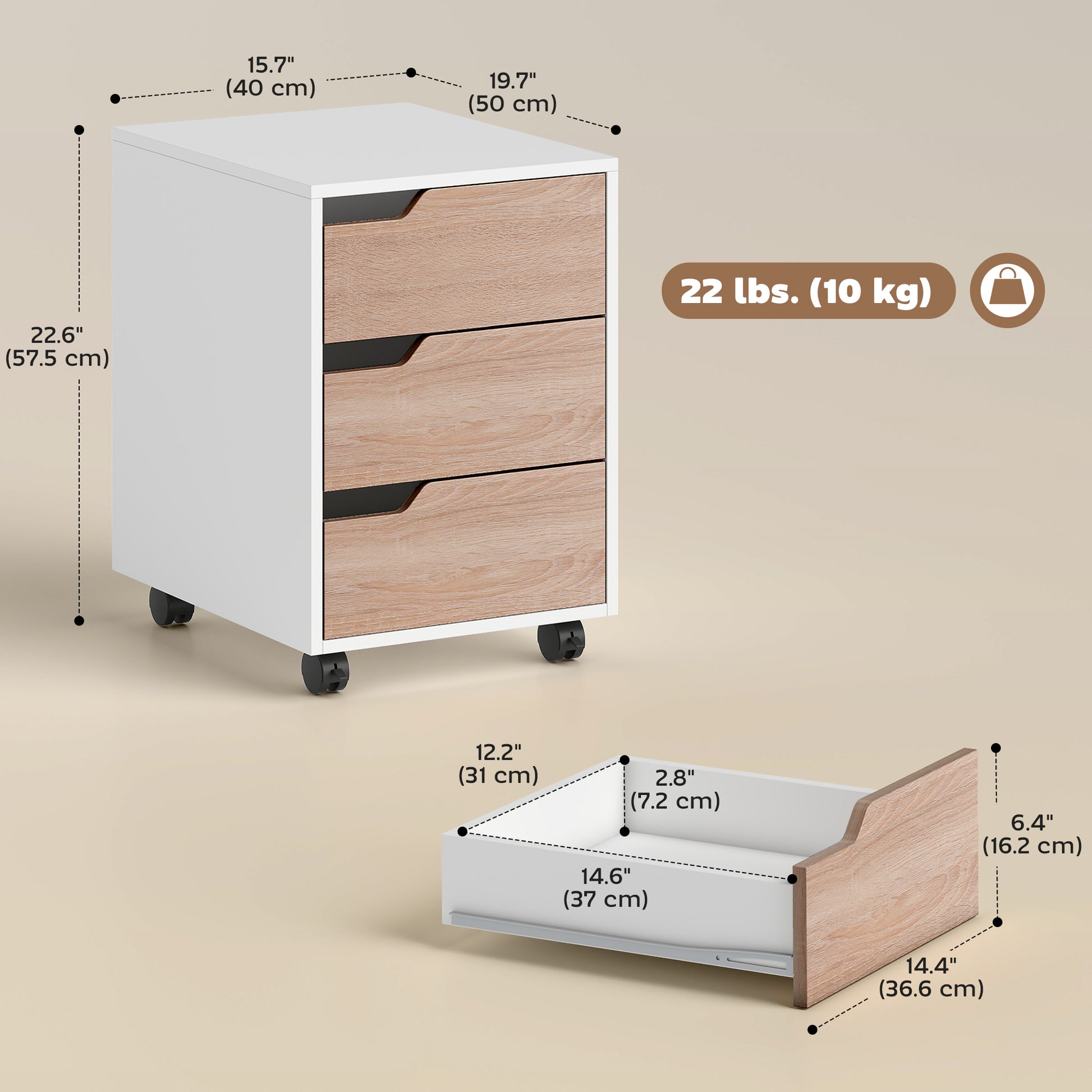 3-Drawer Mobile File Cabinet & Printer Stand - Oak-Office Products > Office Furniture > Office Cabinets & Cupboards-DECOROLALA