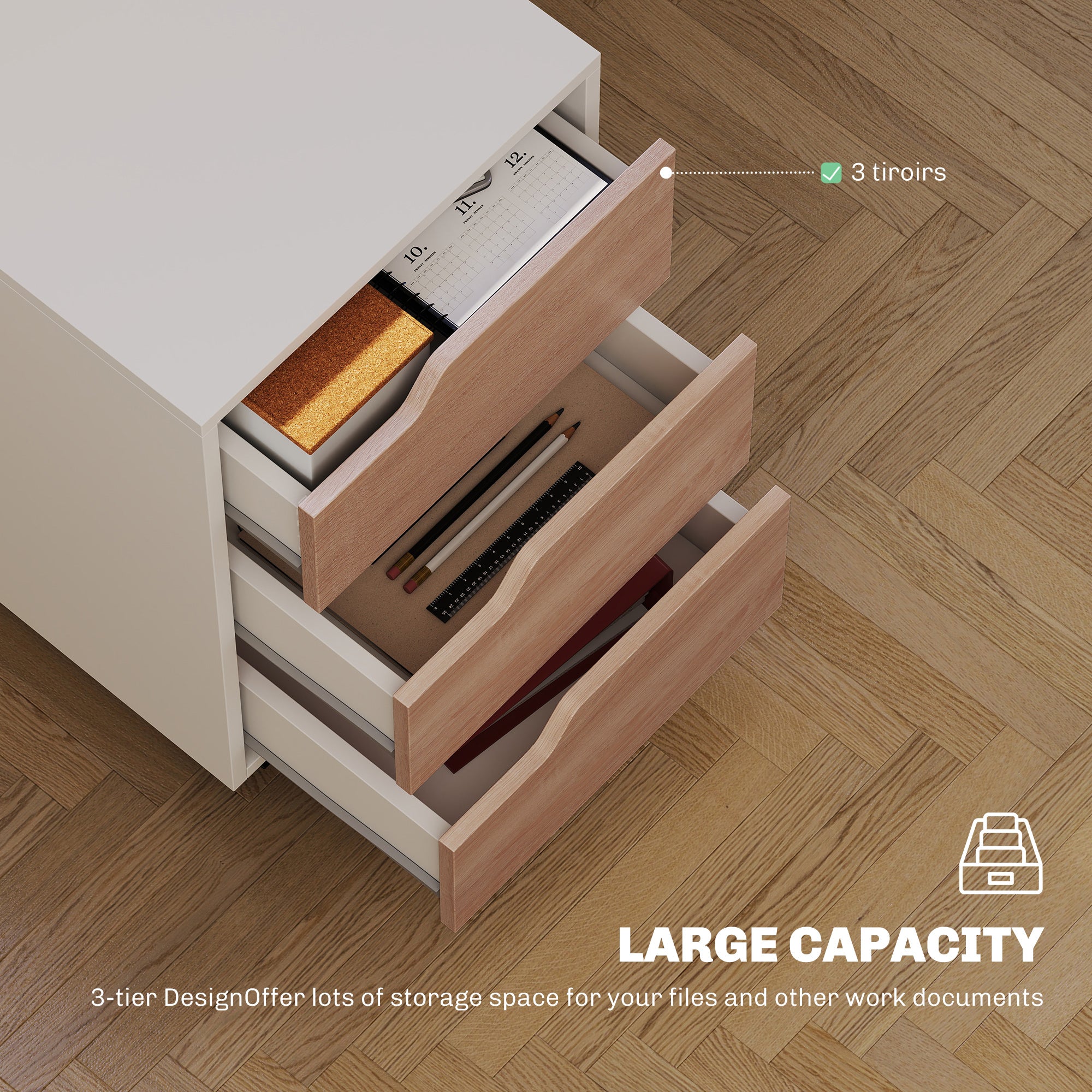 3-Drawer Mobile File Cabinet & Printer Stand - Oak-Office Products > Office Furniture > Office Cabinets & Cupboards-DECOROLALA