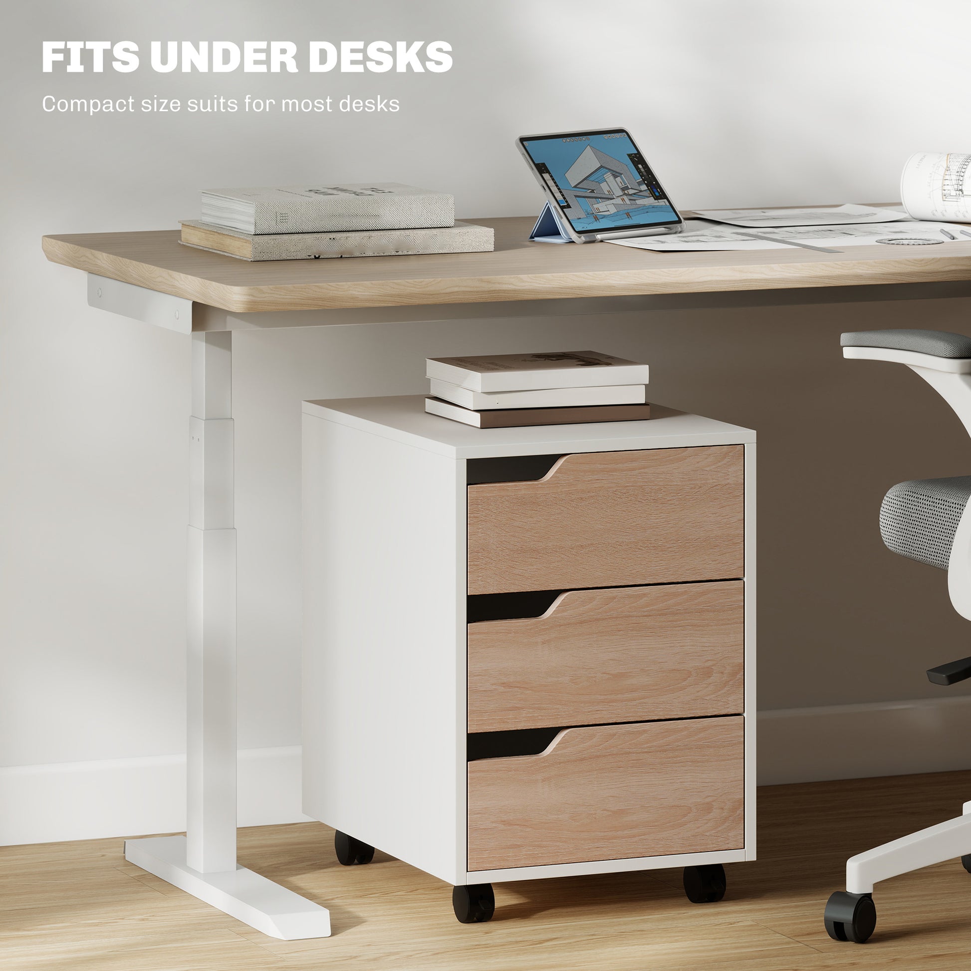 3-Drawer Mobile File Cabinet & Printer Stand - Oak-Office Products > Office Furniture > Office Cabinets & Cupboards-DECOROLALA