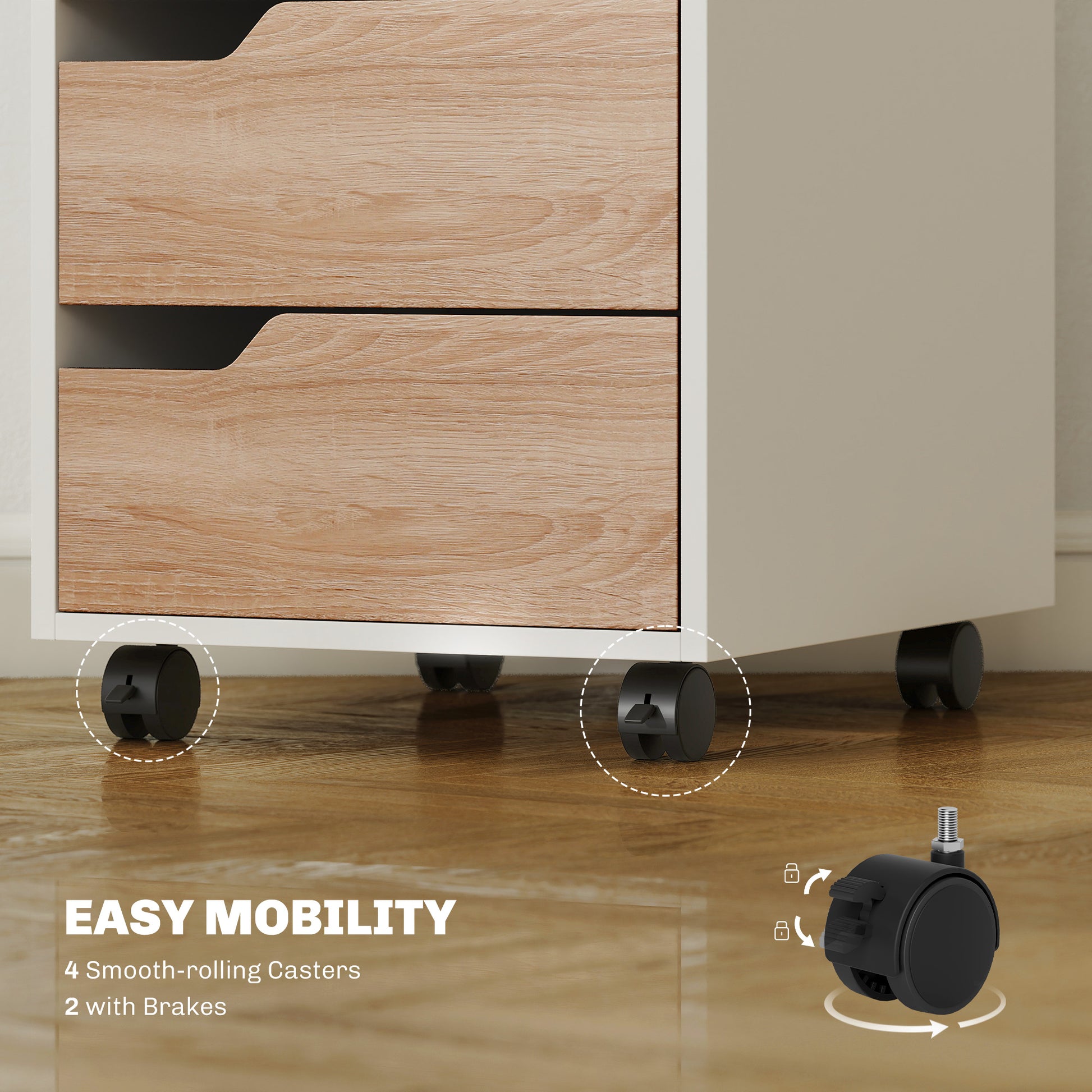 3-Drawer Mobile File Cabinet & Printer Stand - Oak-Office Products > Office Furniture > Office Cabinets & Cupboards-DECOROLALA