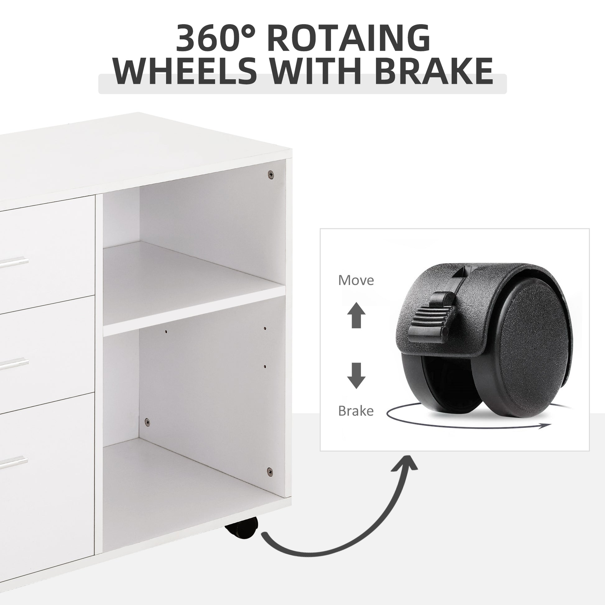 3-Drawer Mobile File Cabinet & Printer Stand - White-Office Products > Office Furniture > Office Cabinets & Cupboards-DECOROLALA