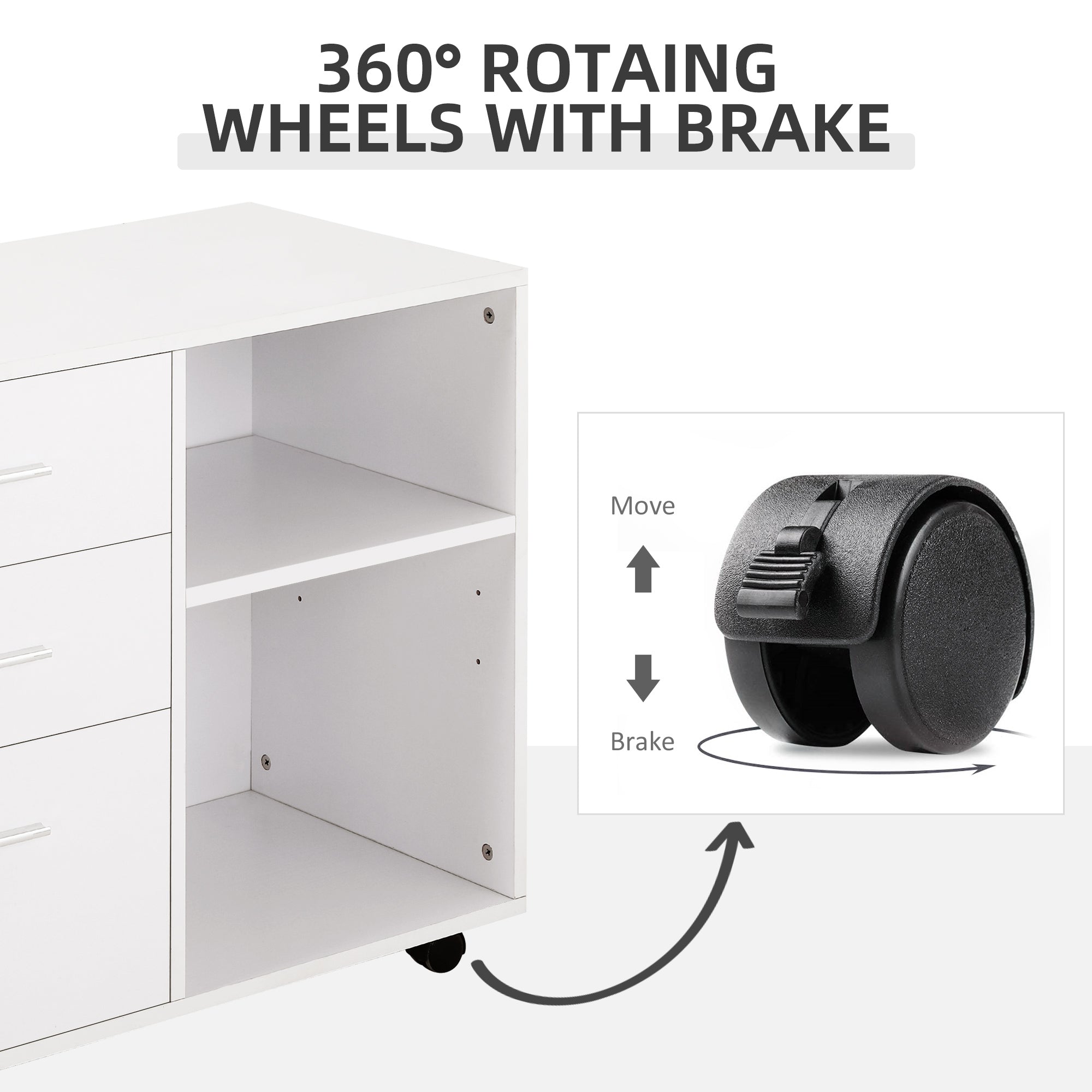 3-Drawer Mobile File Cabinet & Printer Stand - White-Office Products > Office Furniture > Office Cabinets & Cupboards-DECOROLALA