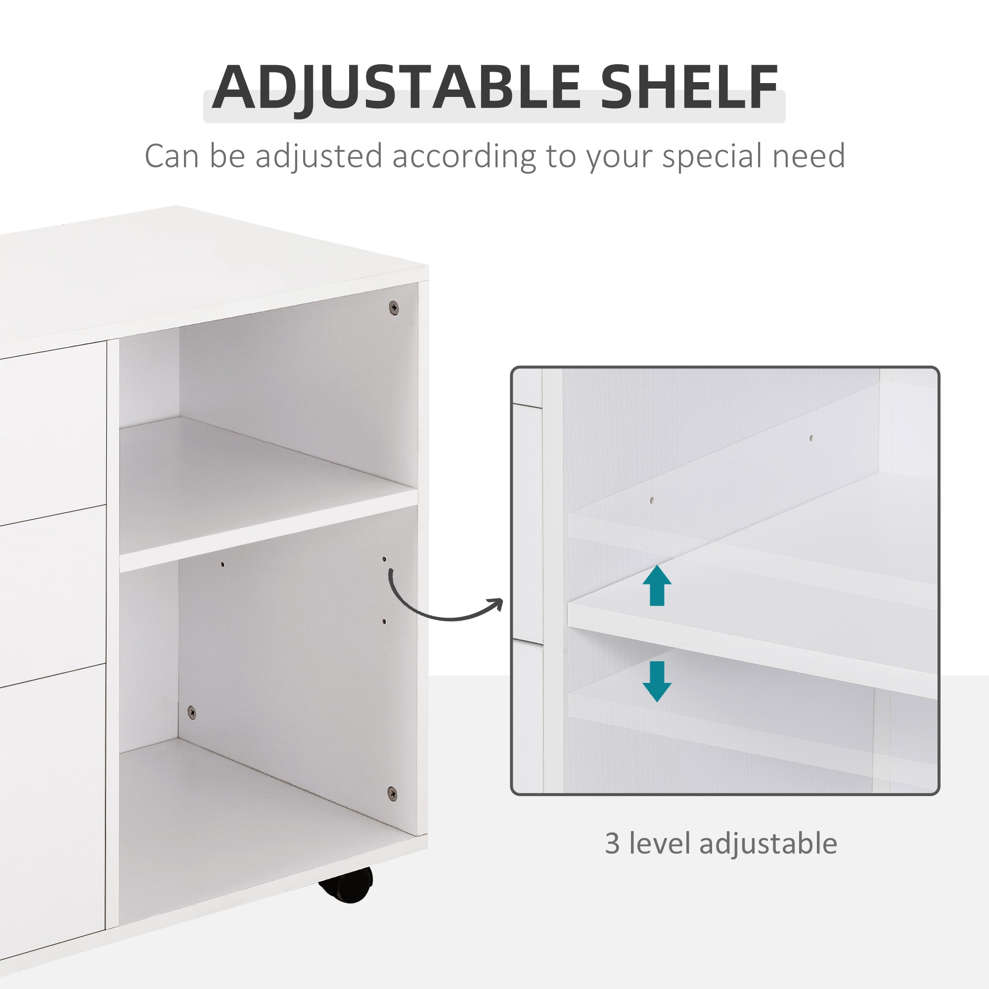 3-Drawer Mobile File Cabinet & Printer Stand - White-Office Products > Office Furniture > Office Cabinets & Cupboards-DECOROLALA