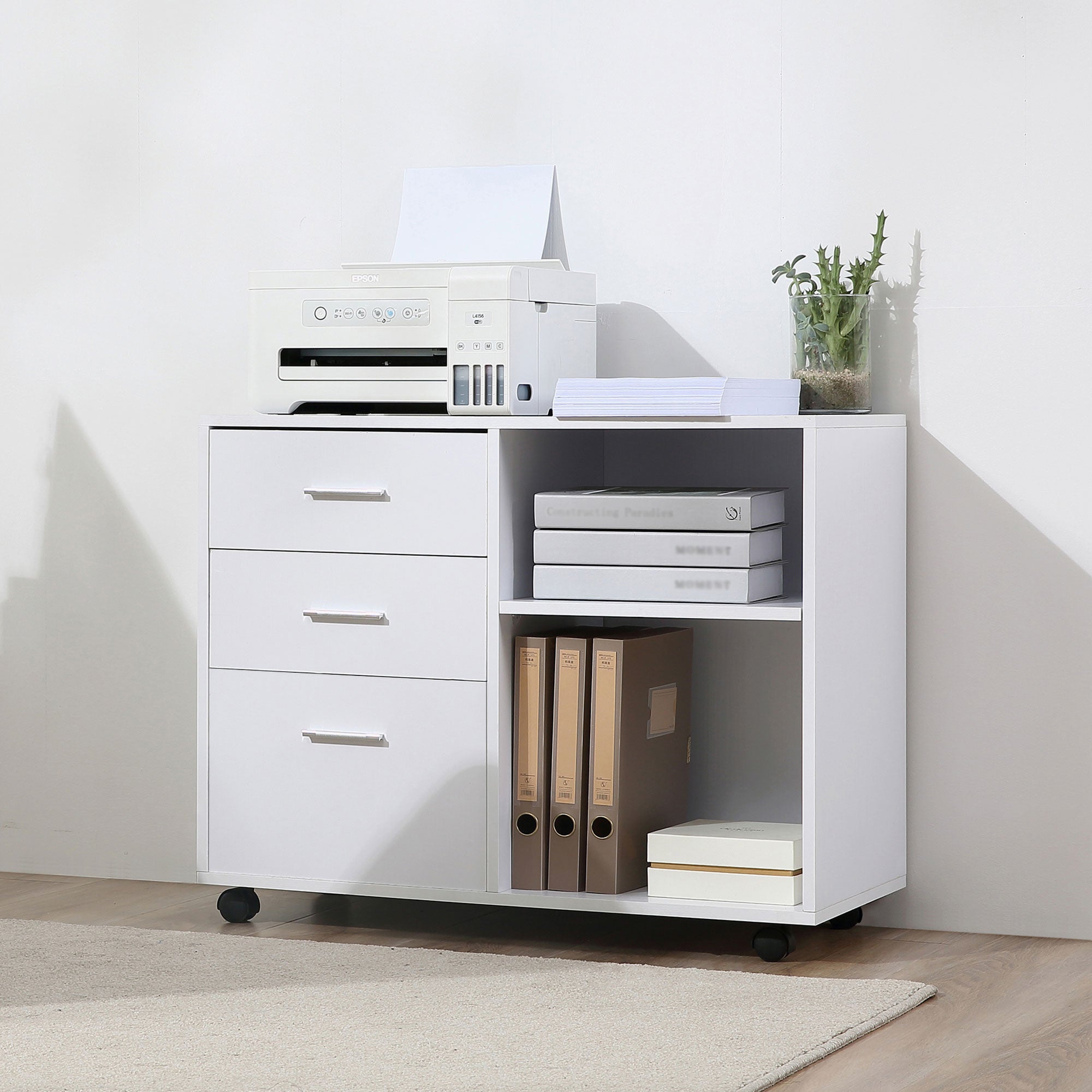 3-Drawer Mobile File Cabinet & Printer Stand - White-Office Products > Office Furniture > Office Cabinets & Cupboards-DECOROLALA