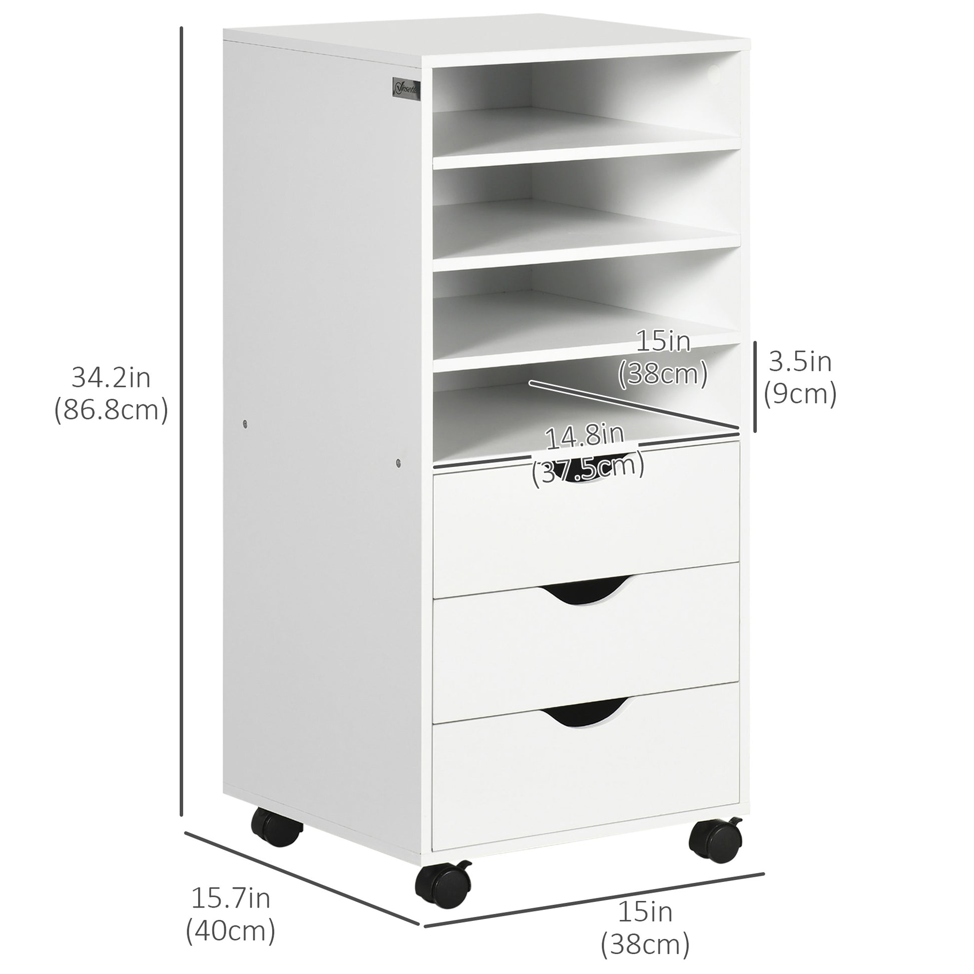 3-Drawer Mobile File Cabinet with 4 Shelves - White-Office Products > Office Furniture > Office Cabinets & Cupboards-DECOROLALA