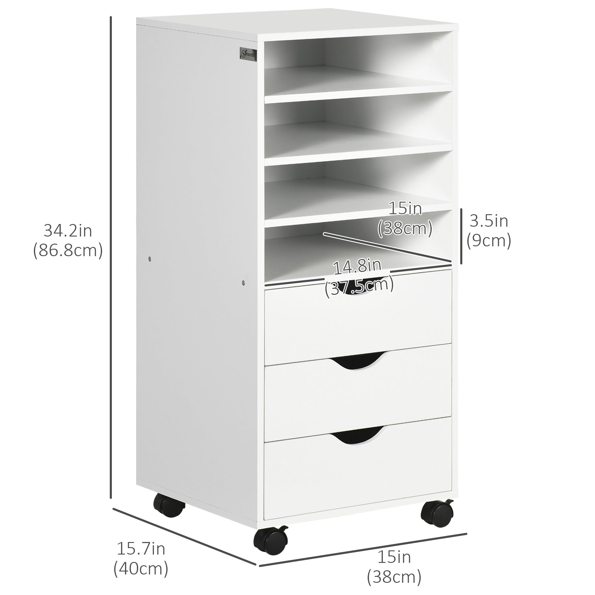3-Drawer Mobile File Cabinet with 4 Shelves - White-Office Products > Office Furniture > Office Cabinets & Cupboards-DECOROLALA