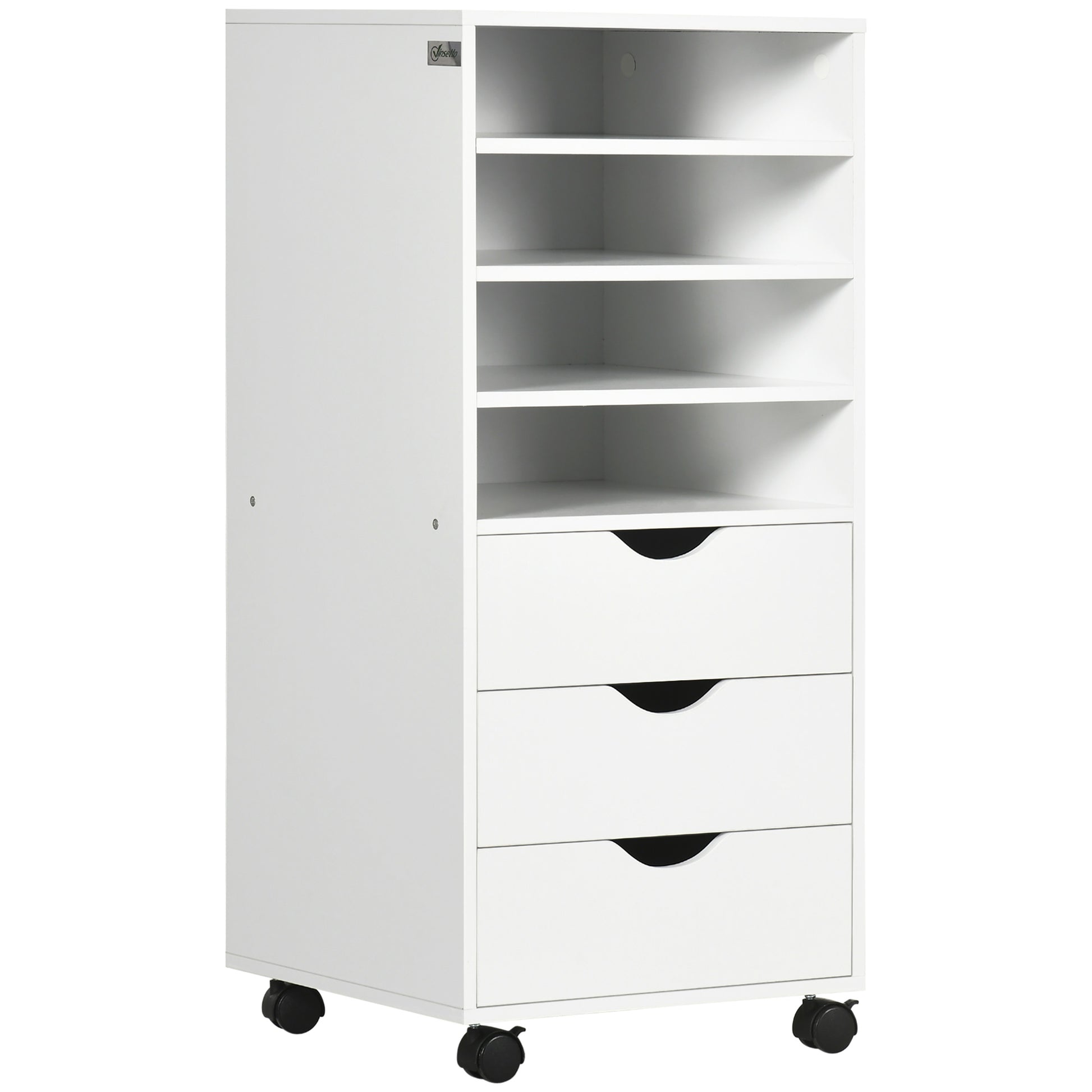 3-Drawer Mobile File Cabinet with 4 Shelves - White-Office Products > Office Furniture > Office Cabinets & Cupboards-DECOROLALA