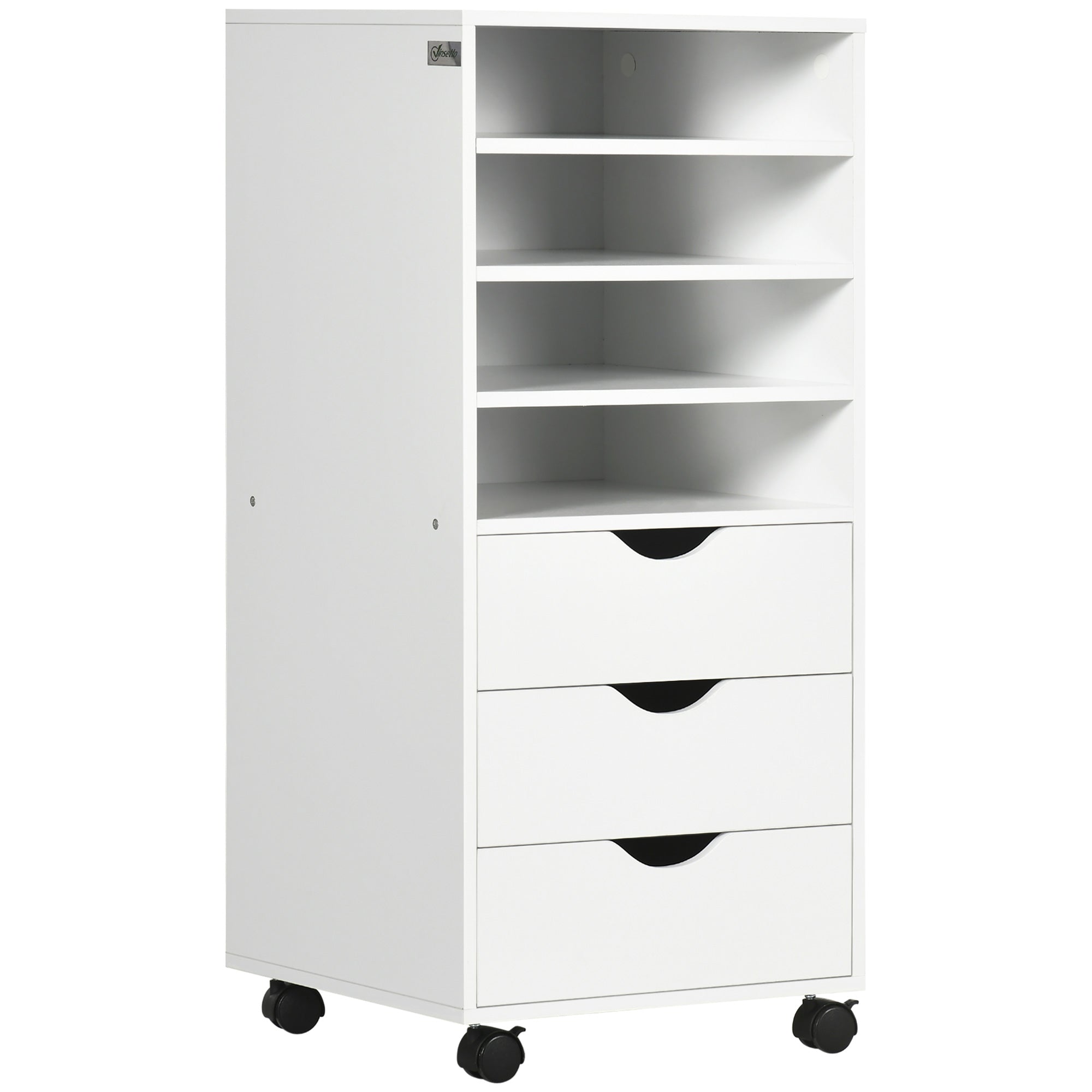 3-Drawer Mobile File Cabinet with 4 Shelves - White-Office Products > Office Furniture > Office Cabinets & Cupboards-DECOROLALA
