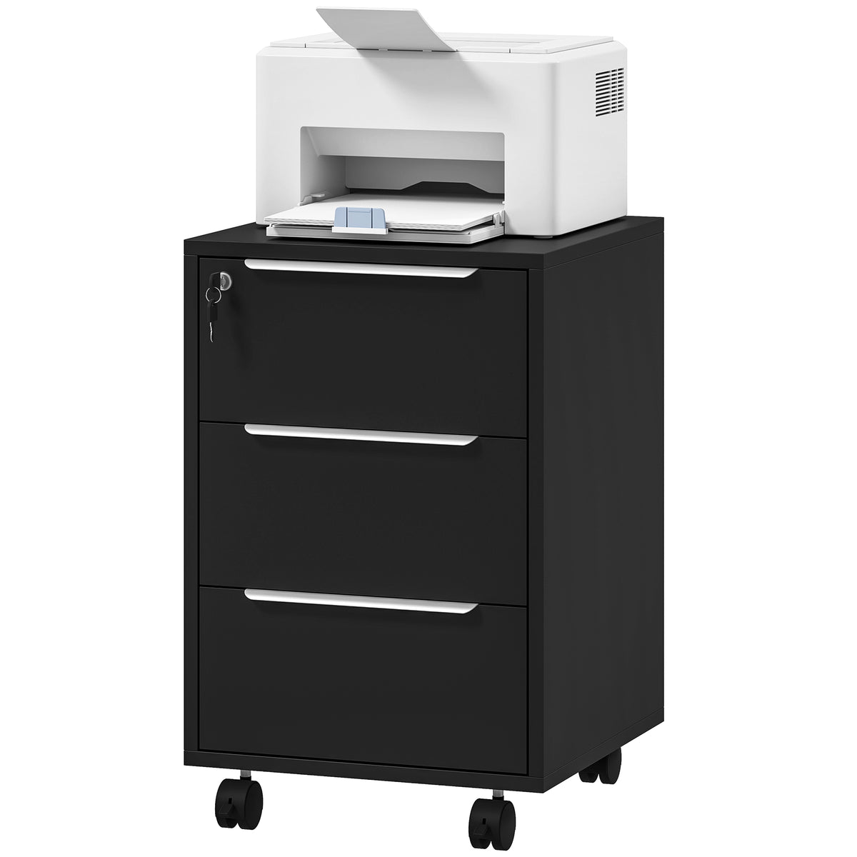 3-Drawer Mobile File Cabinet with Lock - Black 25" Vertical-Office Products > Office Furniture > Office Cabinets & Cupboards-DECOROLALA