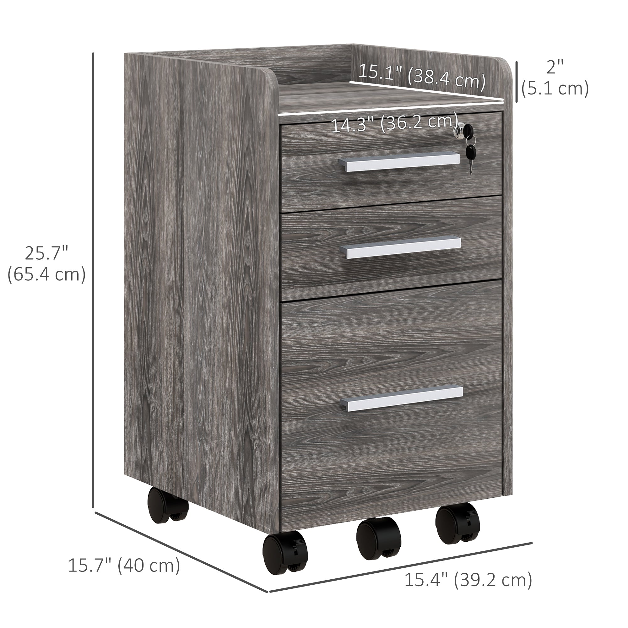 3-Drawer Mobile File Cabinet with Lock - Grey-Office Products > Office Furniture > Office Cabinets & Cupboards-DECOROLALA