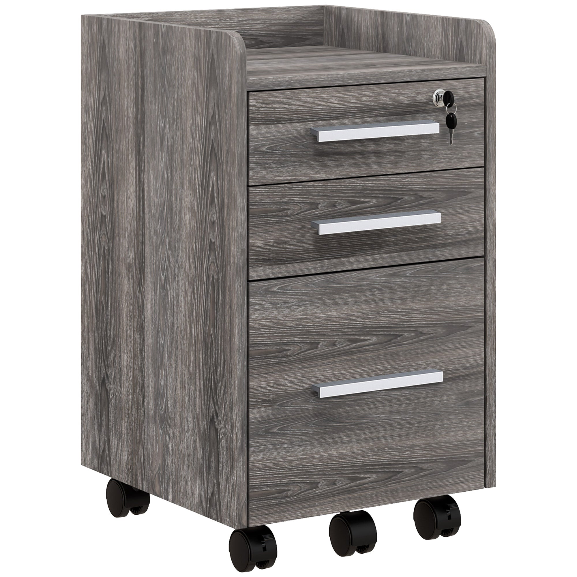 3-Drawer Mobile File Cabinet with Lock - Grey-Office Products > Office Furniture > Office Cabinets & Cupboards-DECOROLALA