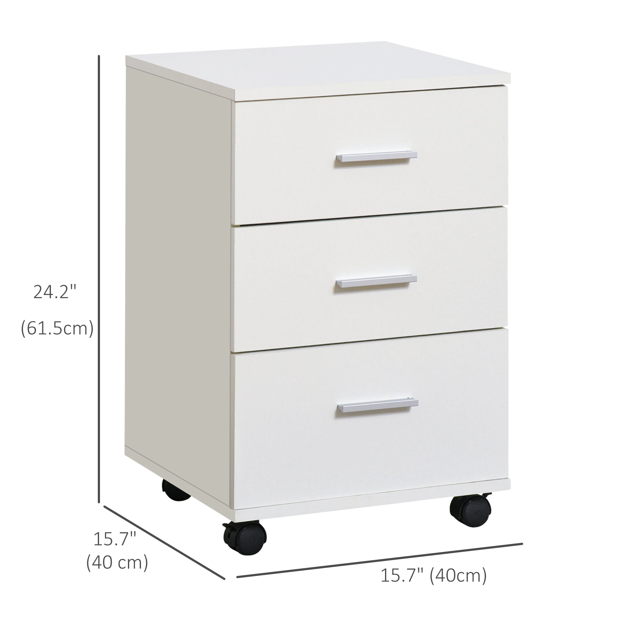 3-Drawer Mobile File Cabinet with Lock - White-Office Products > Office Furniture > Office Cabinets & Cupboards-DECOROLALA