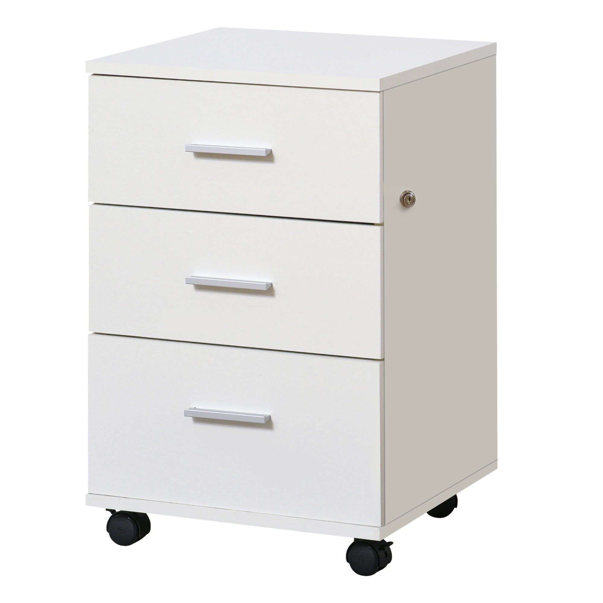 3-Drawer Mobile File Cabinet with Lock - White-Office Products > Office Furniture > Office Cabinets & Cupboards-DECOROLALA