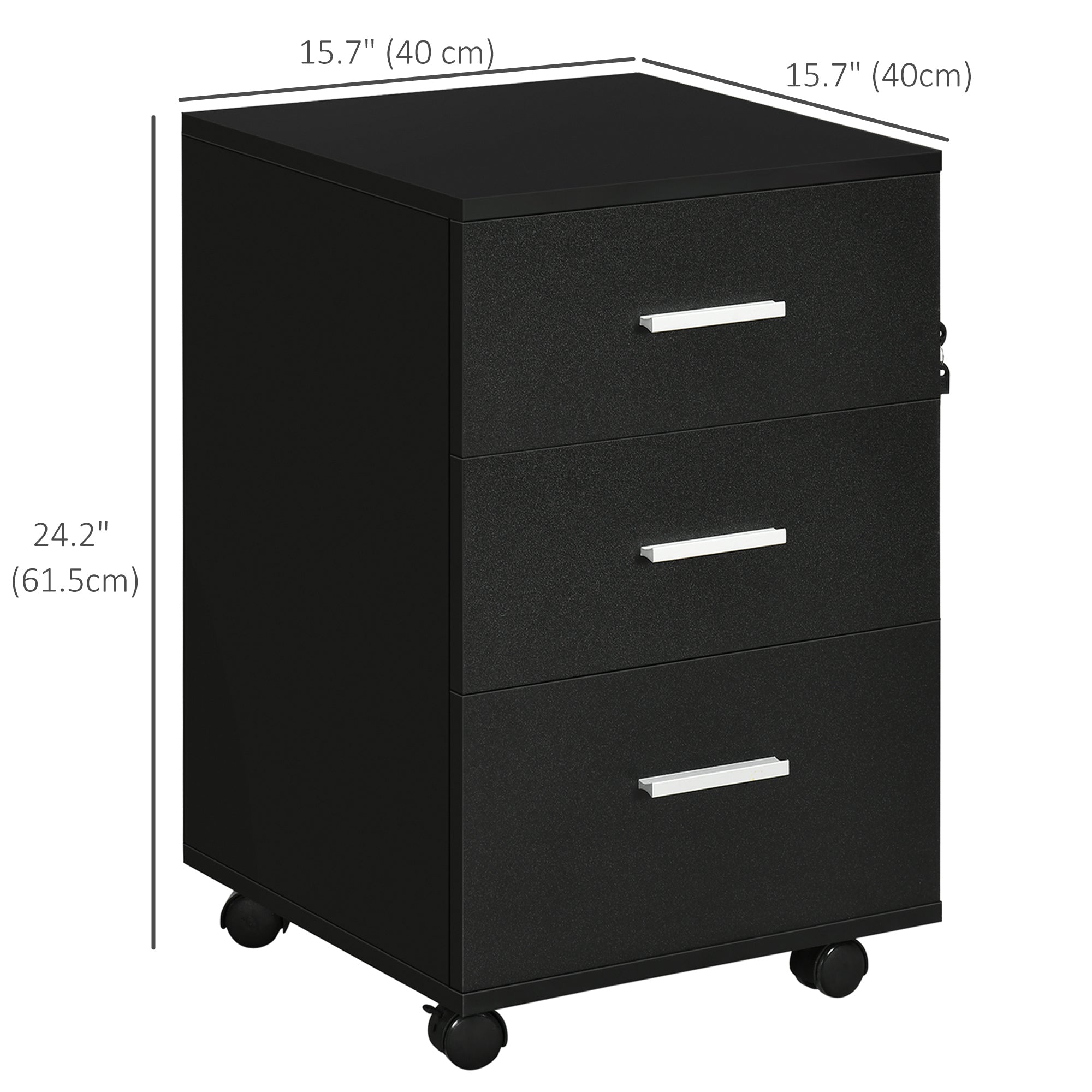 3-Drawer Mobile Filing Cabinet with Lock - Black 24"-Office Products > Office Furniture > Office Cabinets & Cupboards-DECOROLALA