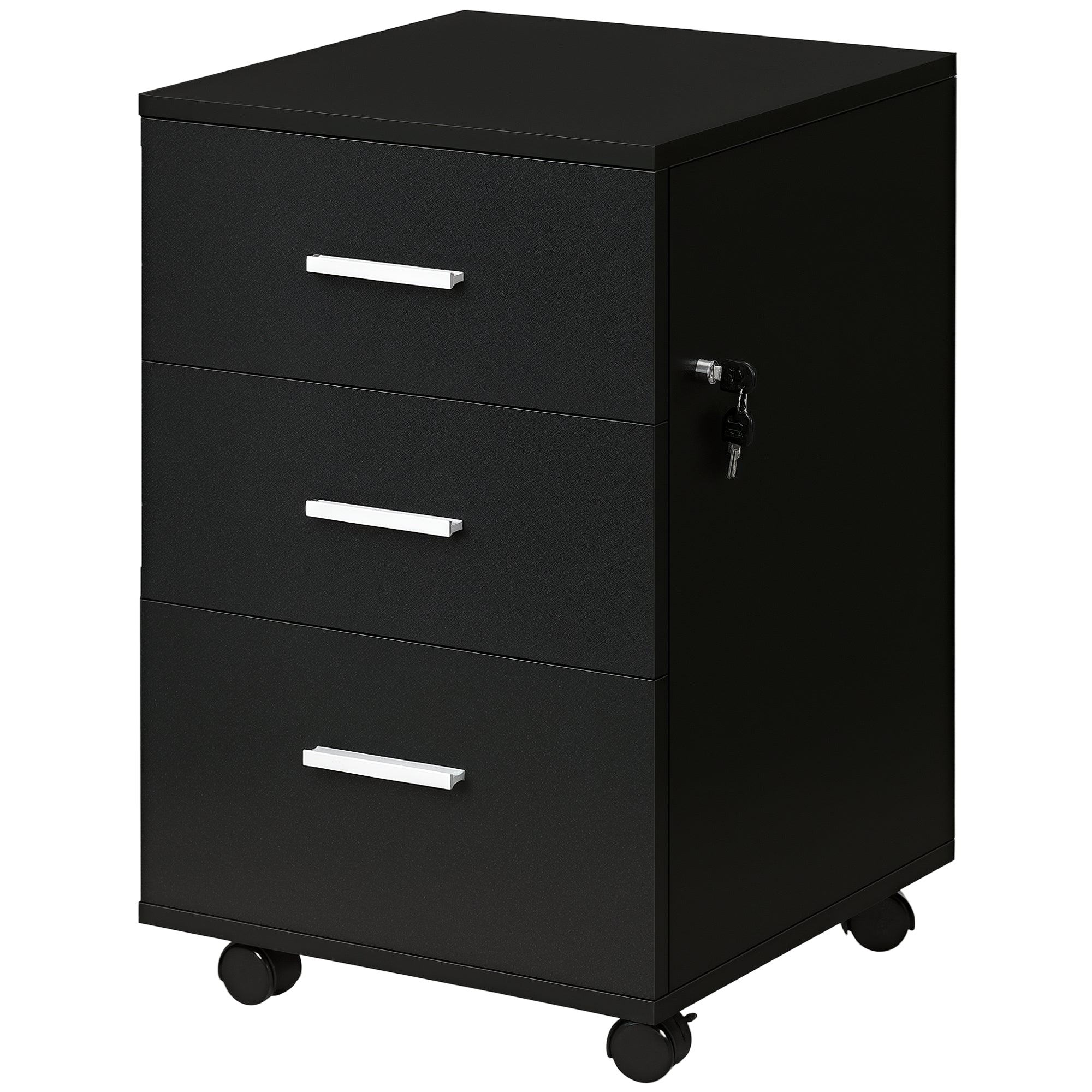 3-Drawer Mobile Filing Cabinet with Lock - Black 24"-Office Products > Office Furniture > Office Cabinets & Cupboards-DECOROLALA