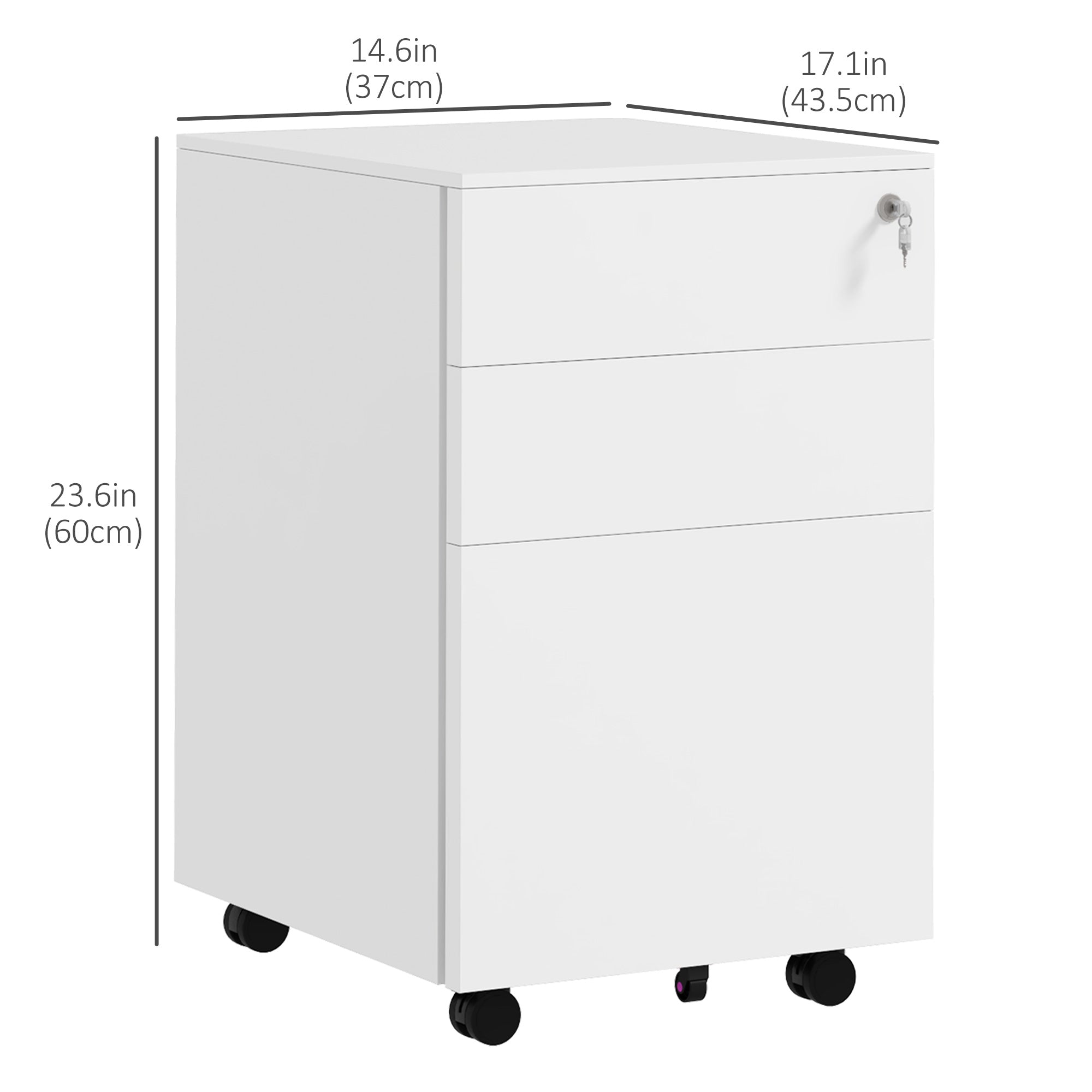 3-Drawer Mobile Steel Filing Cabinet - White Lockable-Office Products > Office Furniture > Office Cabinets & Cupboards-DECOROLALA