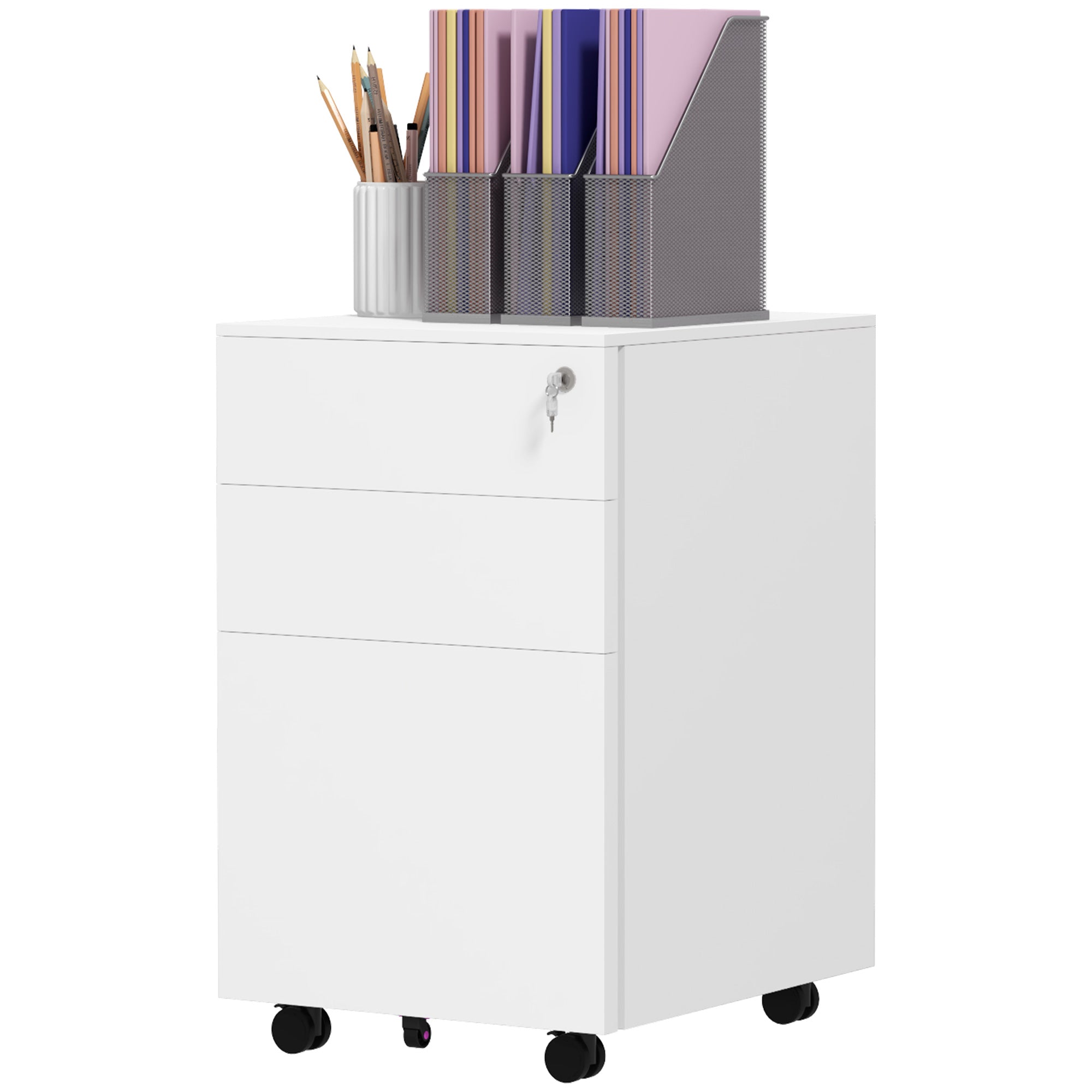 3-Drawer Mobile Steel Filing Cabinet - White Lockable-Office Products > Office Furniture > Office Cabinets & Cupboards-DECOROLALA