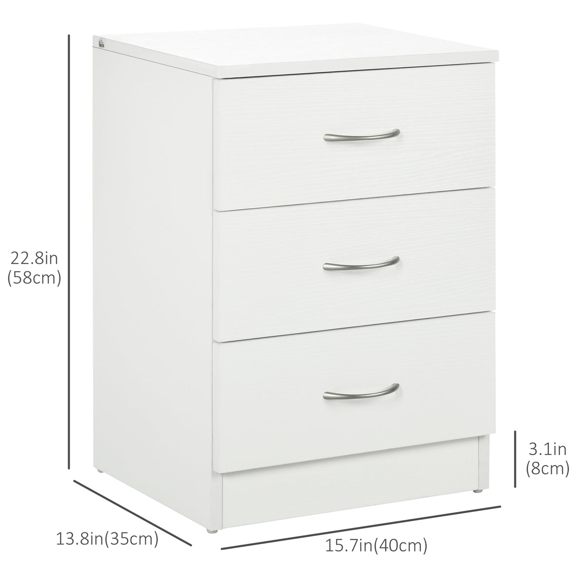 3-Drawer Modern Wood Nightstand - White 22.8" H-Home Furnishings > Bedroom Furniture > Bedside Tables-DECOROLALA