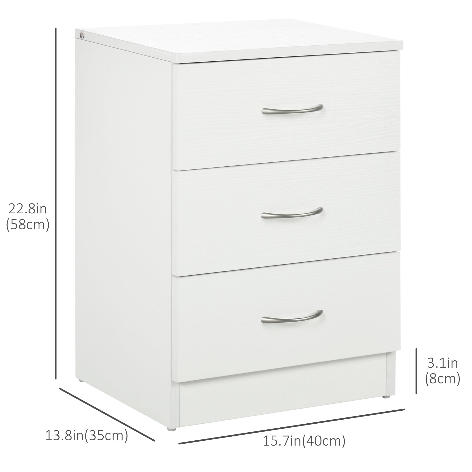 3-Drawer Modern Wood Nightstand - White 22.8" H-Home Furnishings > Bedroom Furniture > Bedside Tables-DECOROLALA