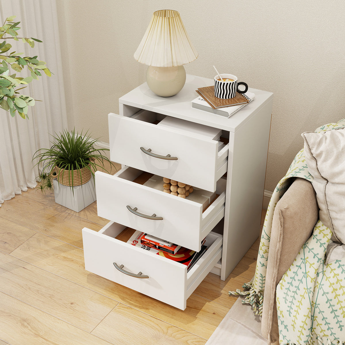 3 Drawer Nightstand with Storage for Living Room-White-Nightstands-DECOROLALA