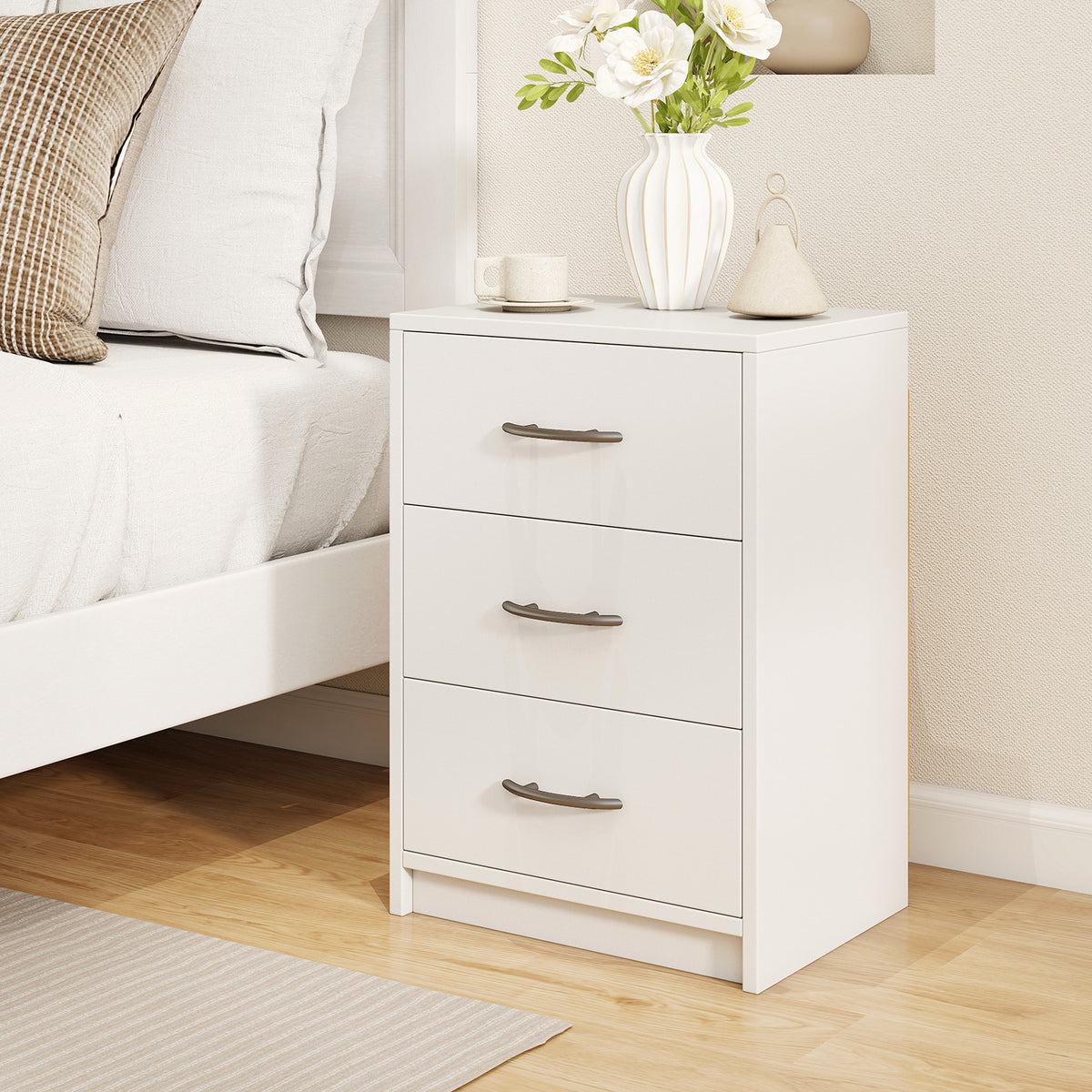 3 Drawer Nightstand with Storage for Living Room-White-Nightstands-DECOROLALA