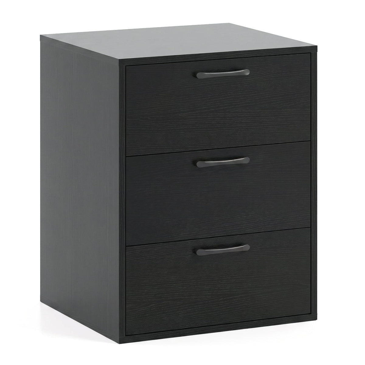 3 Drawer Nightstand with Wood Grain Finish and Storage for Living Room Bedroom Study-Black-Nightstands-DECOROLALA