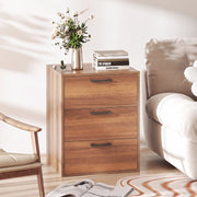 3 Drawer Nightstand with Wood Grain Finish and Storage for Living Room Bedroom Study-Walnut-Nightstands-DECOROLALA