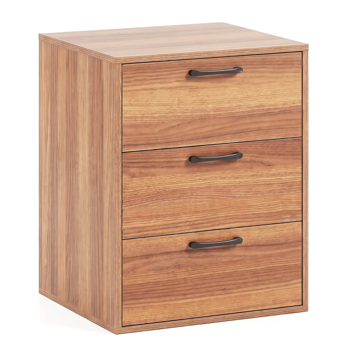 3 Drawer Nightstand with Wood Grain Finish and Storage for Living Room Bedroom Study-Walnut-Nightstands-DECOROLALA