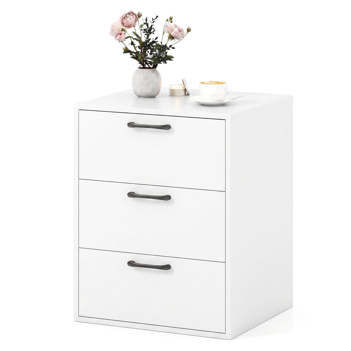 3 Drawer Nightstand with Wood Grain Finish and Storage for Living Room Bedroom Study-White-Nightstands-DECOROLALA