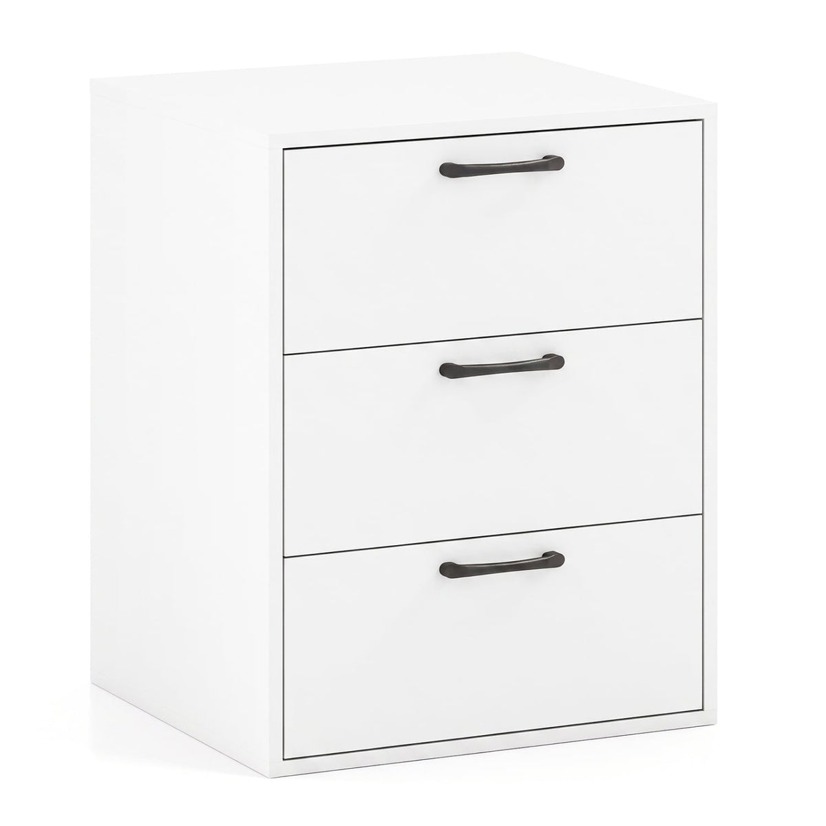 3 Drawer Nightstand with Wood Grain Finish and Storage for Living Room Bedroom Study-White-Nightstands-DECOROLALA