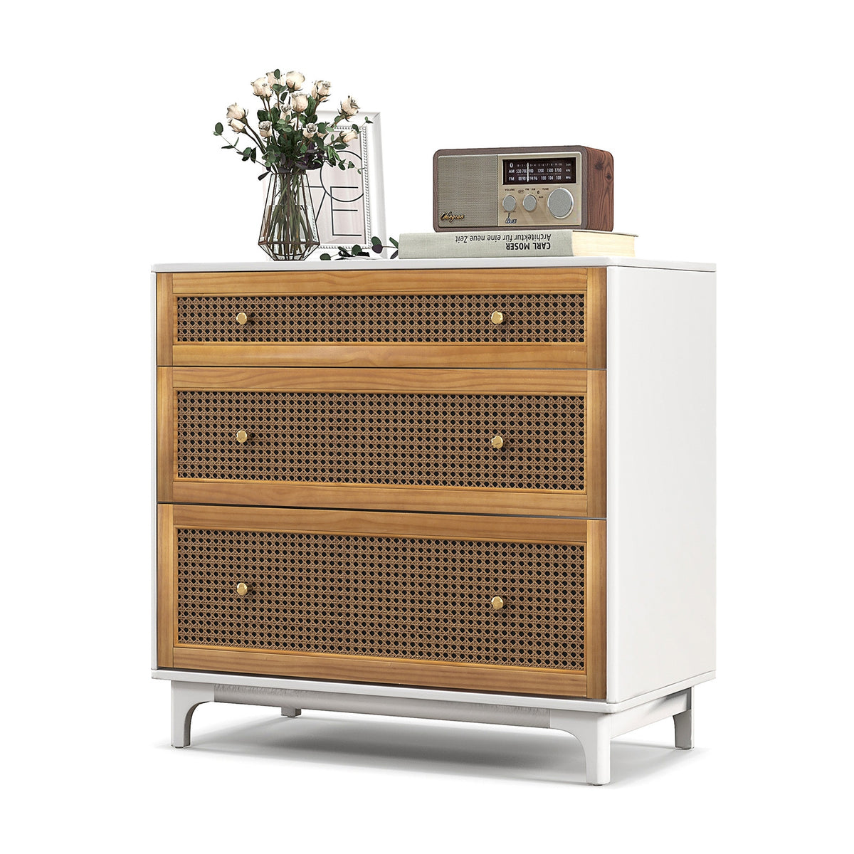 3-Drawer Rattan Dresser Chest - Brown (min order qty 2)-Dressers & Chests-DECOROLALA