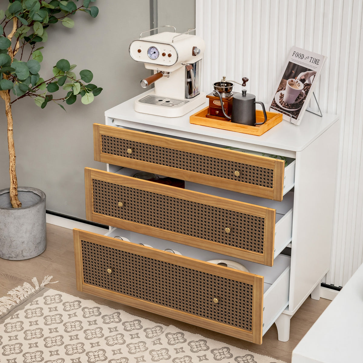 3-Drawer Rattan Dresser Chest - Brown (min order qty 2)-Dressers & Chests-DECOROLALA