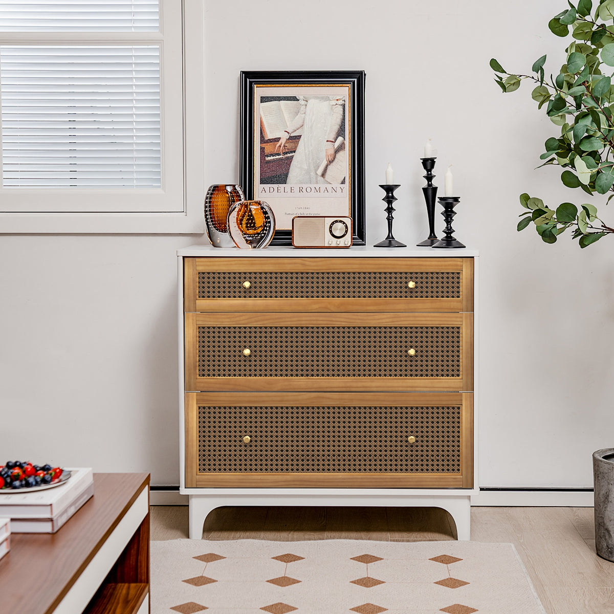 3-Drawer Rattan Dresser Chest - Brown (min order qty 2)-Dressers & Chests-DECOROLALA