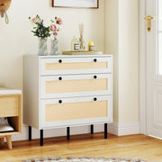 3-Drawer Rattan Nightstand Boho Chest White (min order qty 2)-Dressers & Chests-DECOROLALA