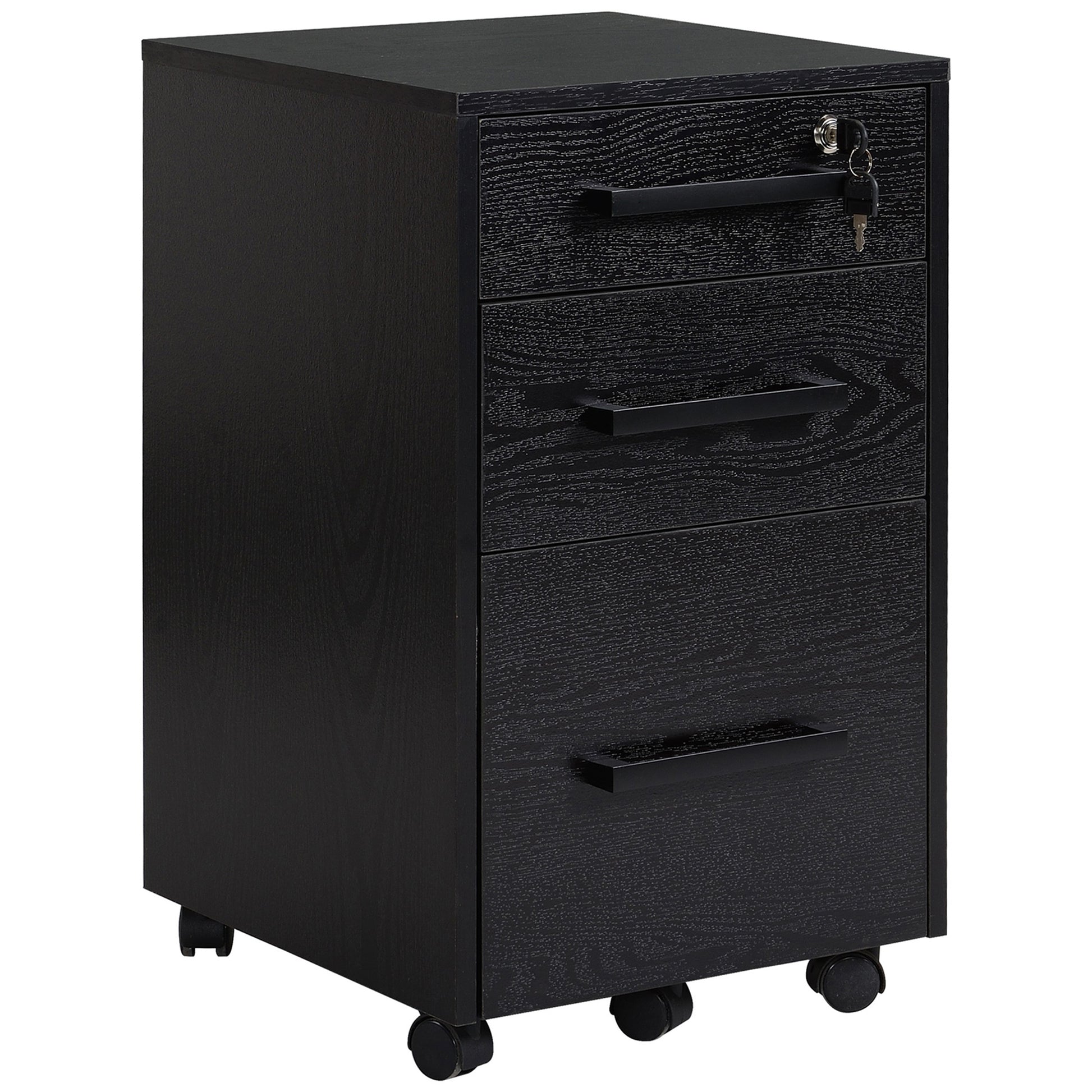 3-Drawer Rolling File Cabinet with Lock - Black 25.7" H-Office Products > Office Furniture > Office Cabinets & Cupboards-DECOROLALA