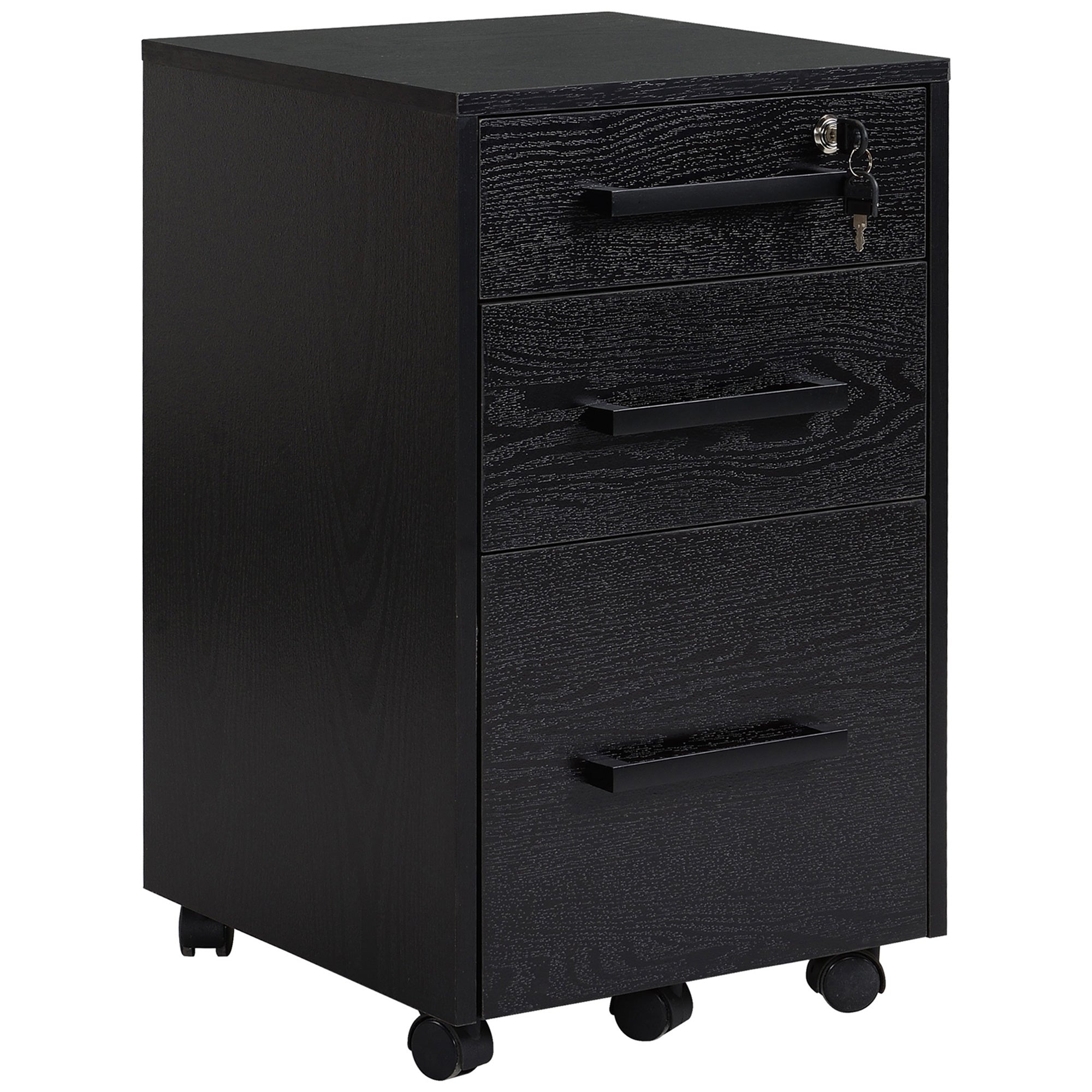 3-Drawer Rolling File Cabinet with Lock - Black 25.7" H-Office Products > Office Furniture > Office Cabinets & Cupboards-DECOROLALA