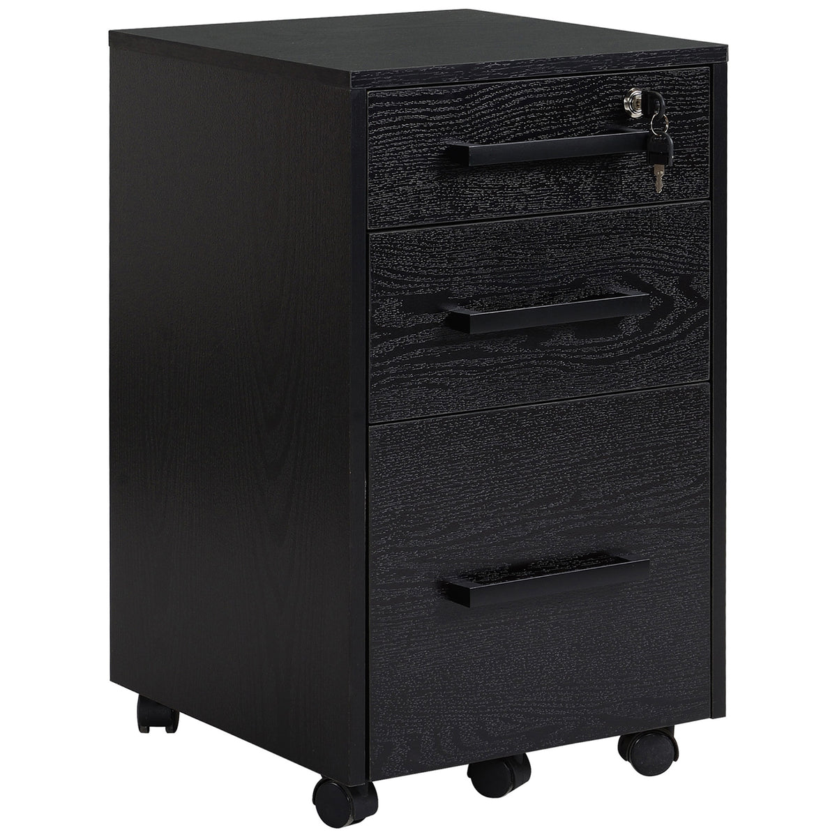 3-Drawer Rolling File Cabinet with Lock - Black 25.7" H-Office Storage Cabinets-DECOROLALA