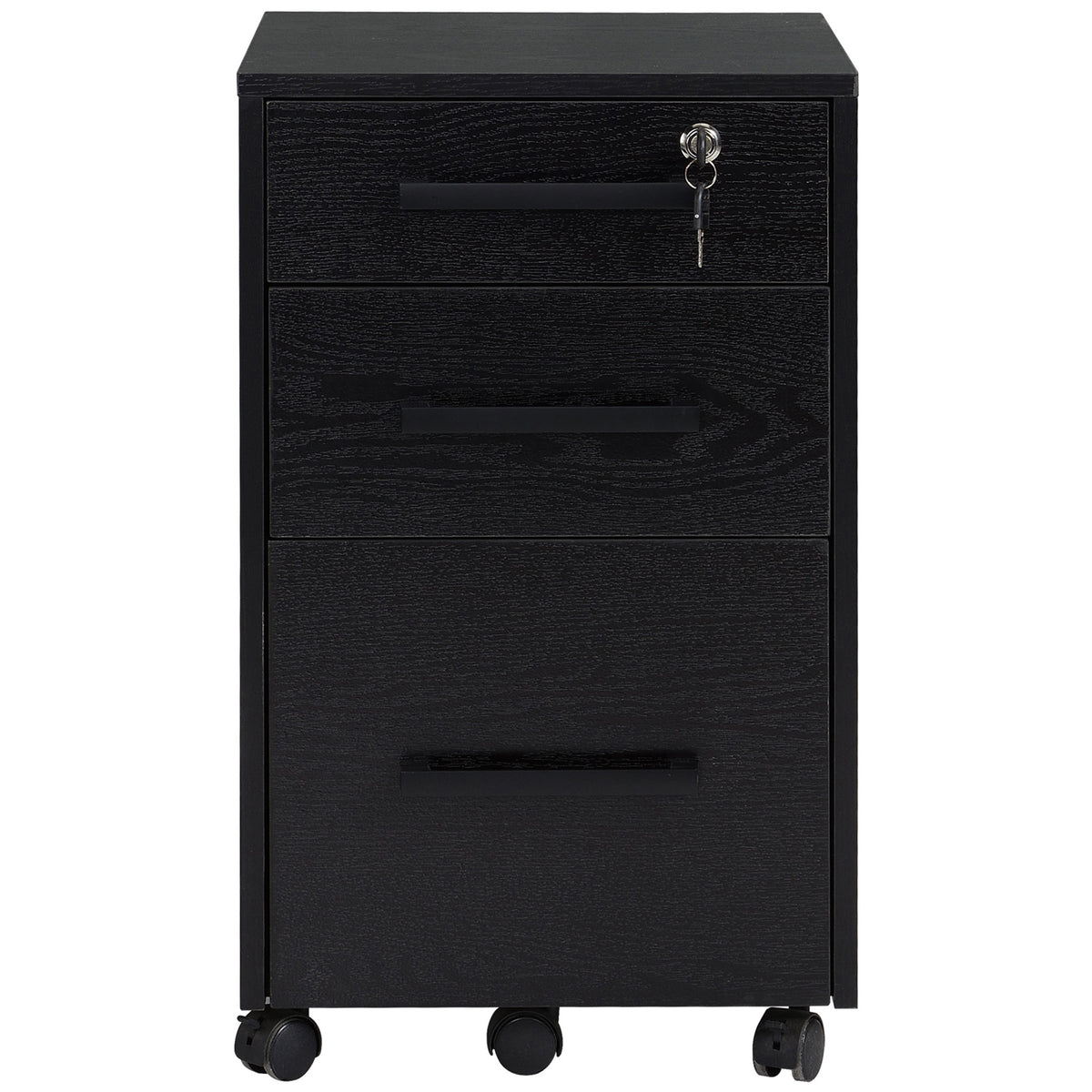 3-Drawer Rolling File Cabinet with Lock - Black-Office Products > Office Furniture > Office Cabinets & Cupboards-DECOROLALA