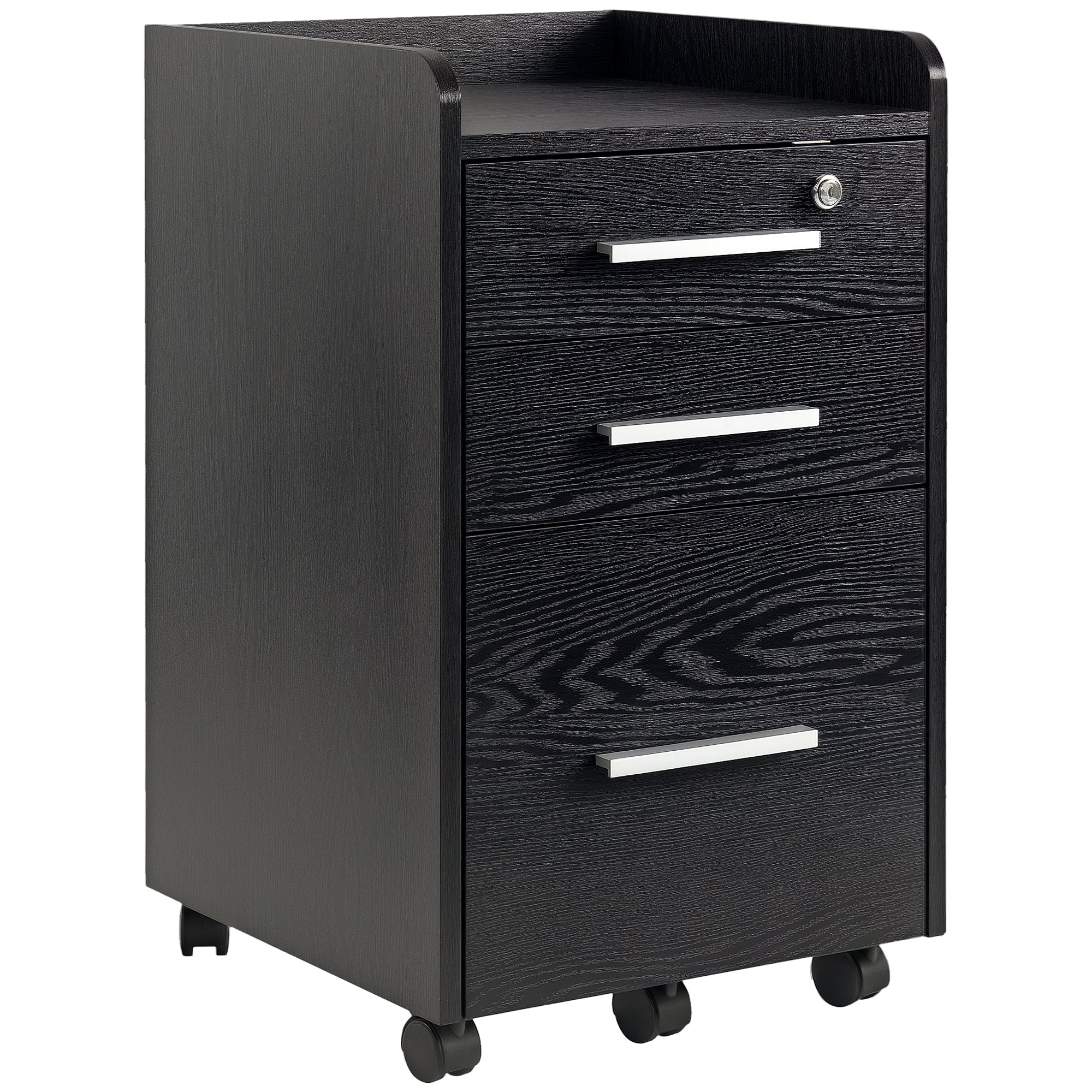 3-Drawer Rolling File Cabinet with Lock - Black-Office Products > Office Furniture > Office Cabinets & Cupboards-DECOROLALA
