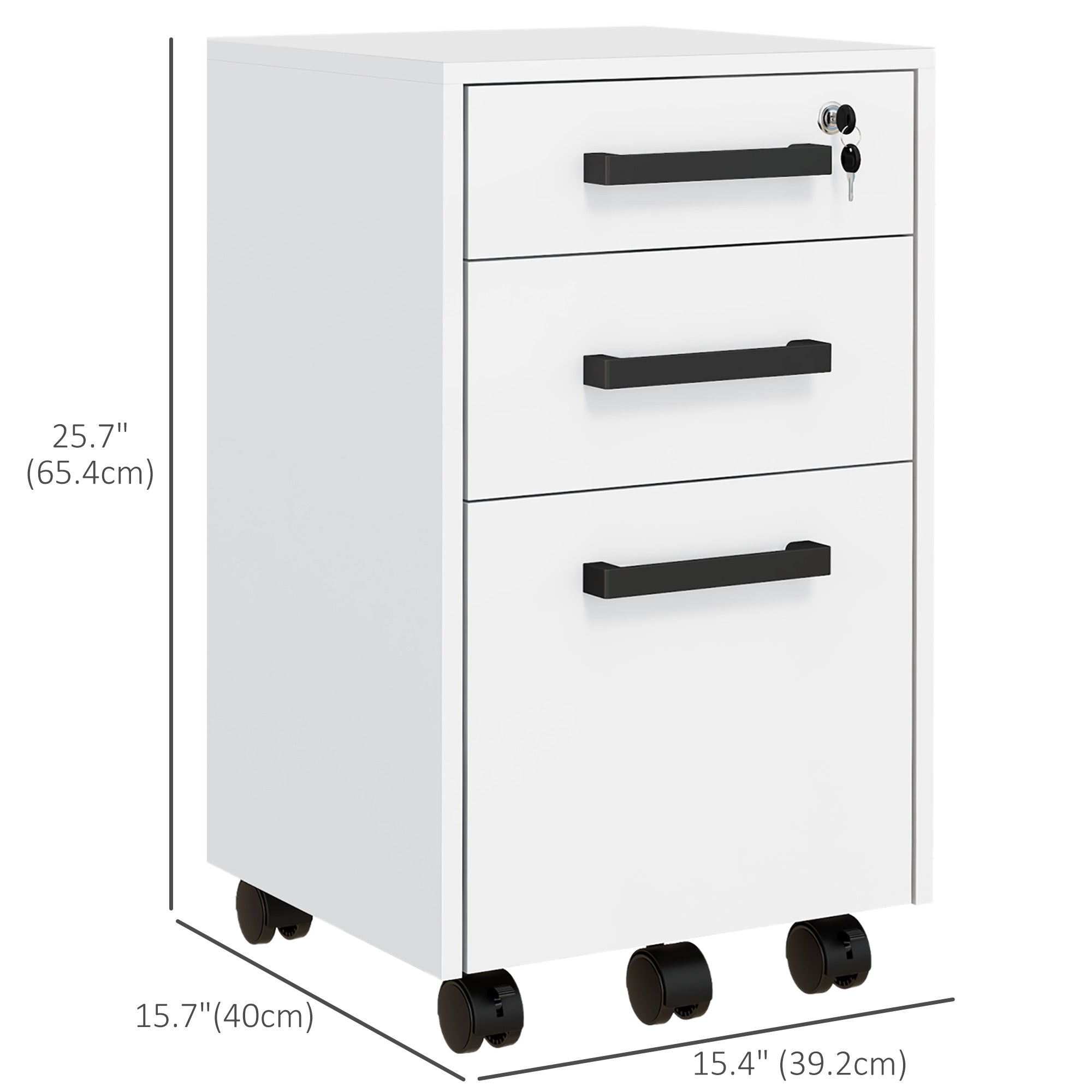 3-Drawer Rolling File Cabinet with Lock - White 25.7" H-Office Products > Office Furniture > Office Cabinets & Cupboards-DECOROLALA