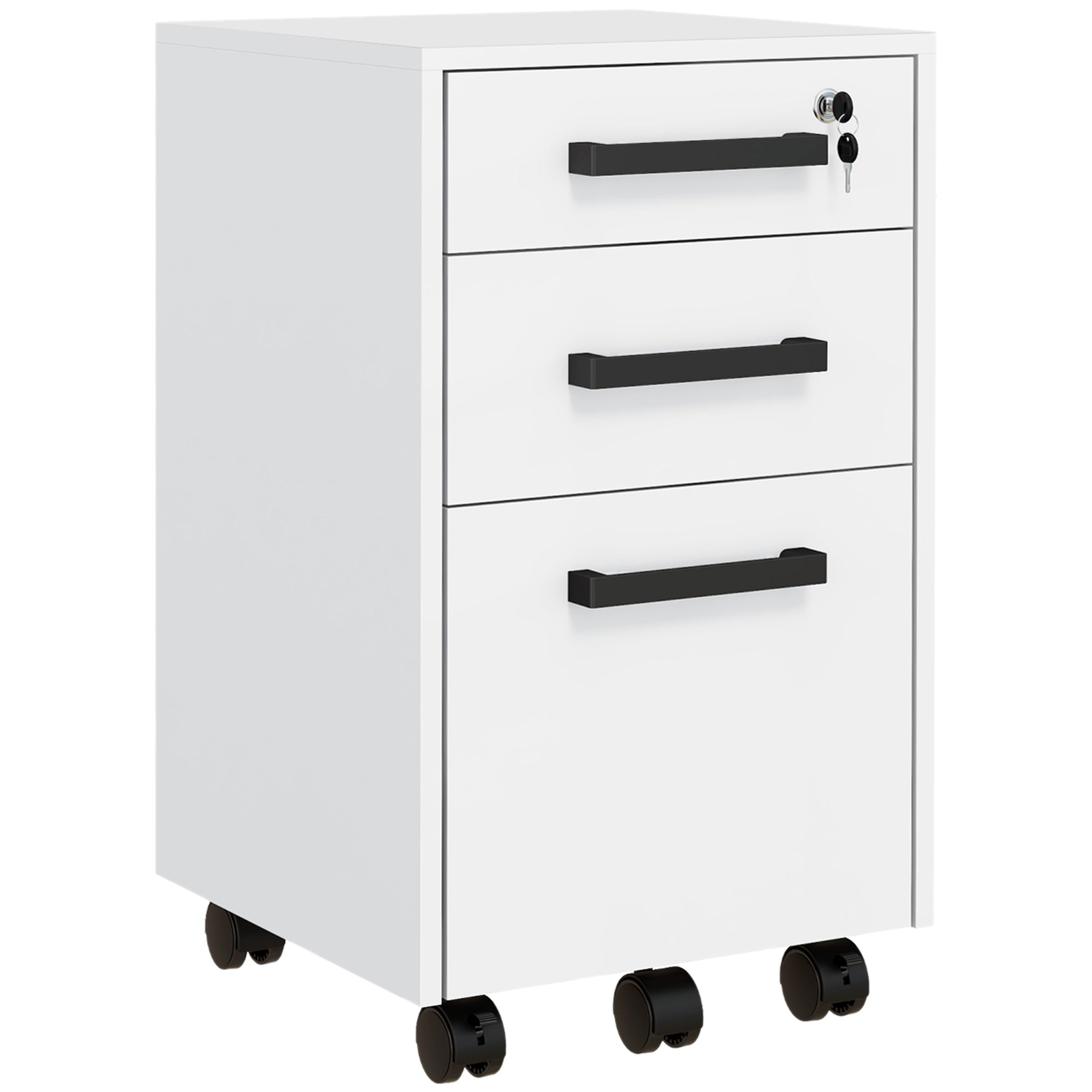 3-Drawer Rolling File Cabinet with Lock - White 25.7" H-Office Products > Office Furniture > Office Cabinets & Cupboards-DECOROLALA