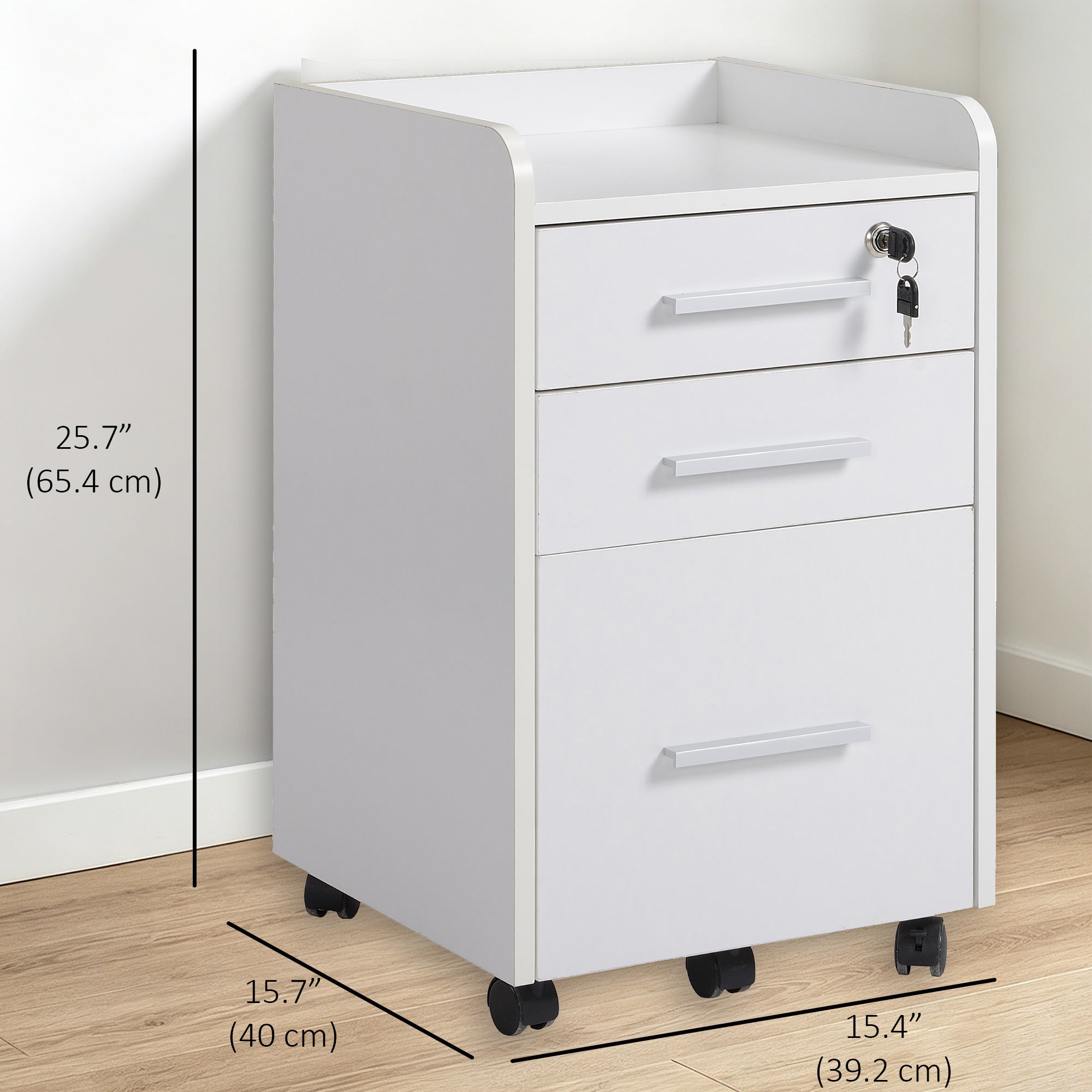 3-Drawer Rolling File Cabinet with Lock - White-Office Products > Office Furniture > Office Cabinets & Cupboards-DECOROLALA