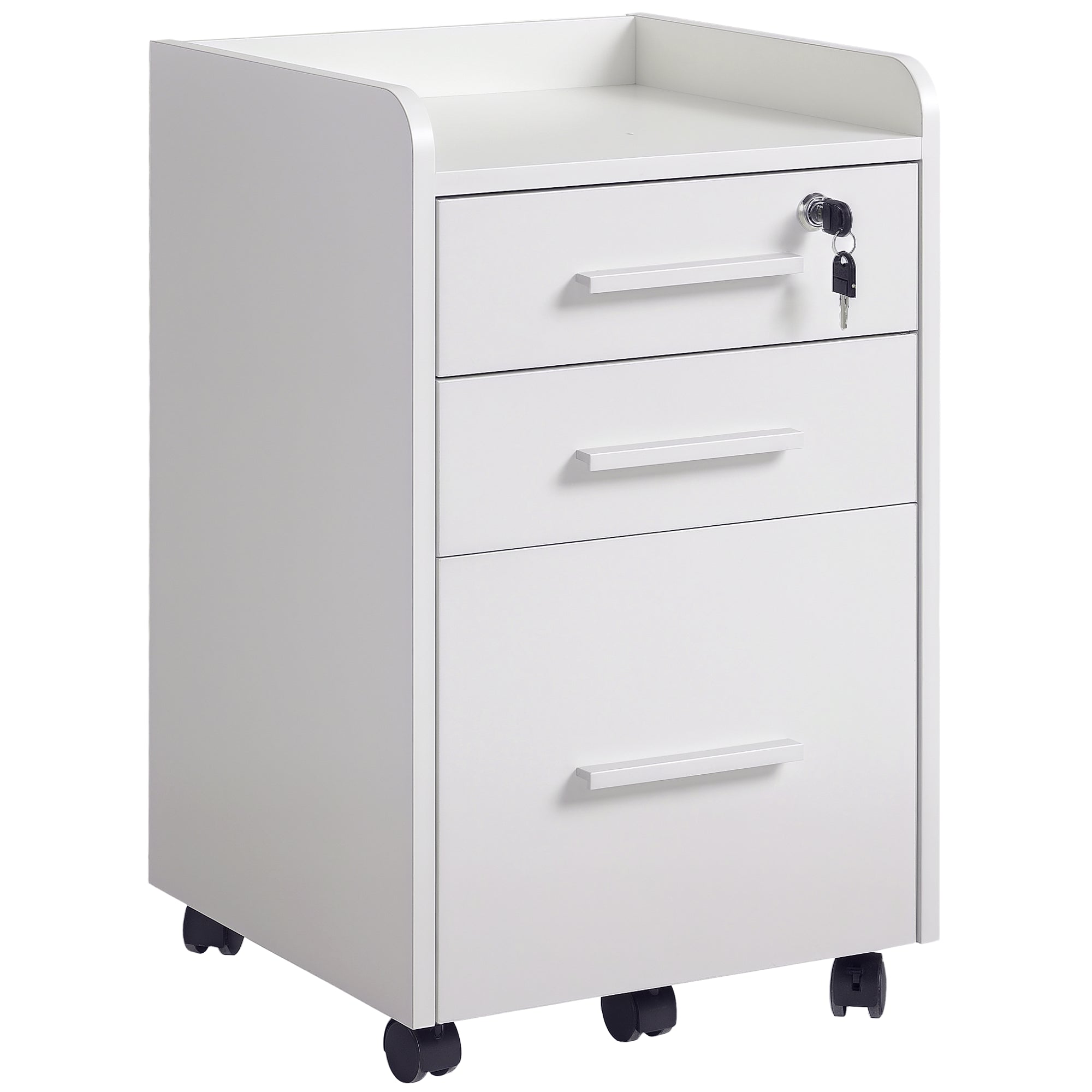3-Drawer Rolling File Cabinet with Lock - White-Office Products > Office Furniture > Office Cabinets & Cupboards-DECOROLALA