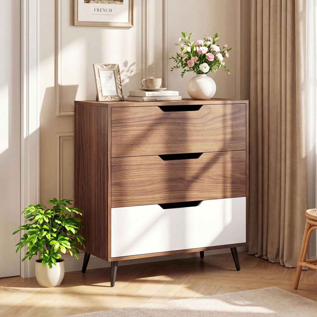 3-Drawer Rustic Farmhouse Dresser - Walnut (min order qty 2)-Dressers & Chests-DECOROLALA