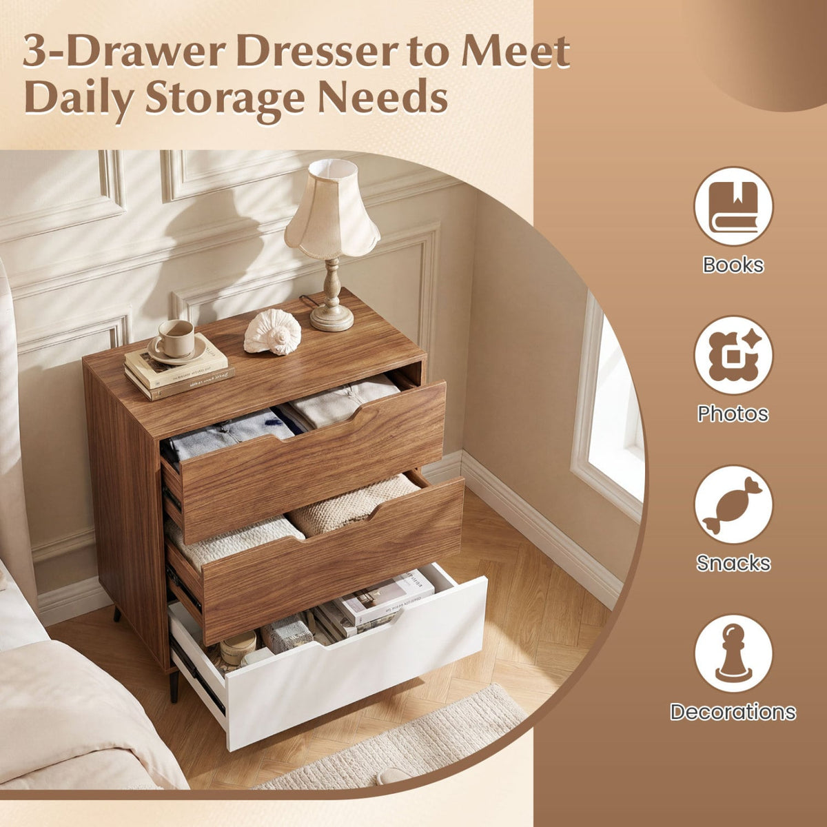 3-Drawer Rustic Farmhouse Dresser - Walnut (min order qty 2)-Dressers & Chests-DECOROLALA