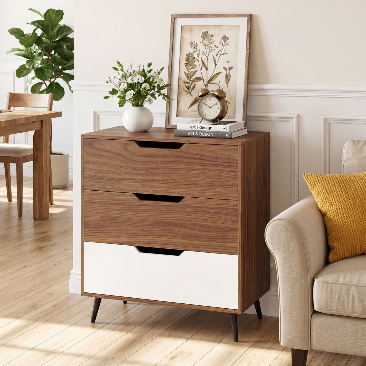 3-Drawer Rustic Farmhouse Dresser - Walnut (min order qty 2)-Dressers & Chests-DECOROLALA